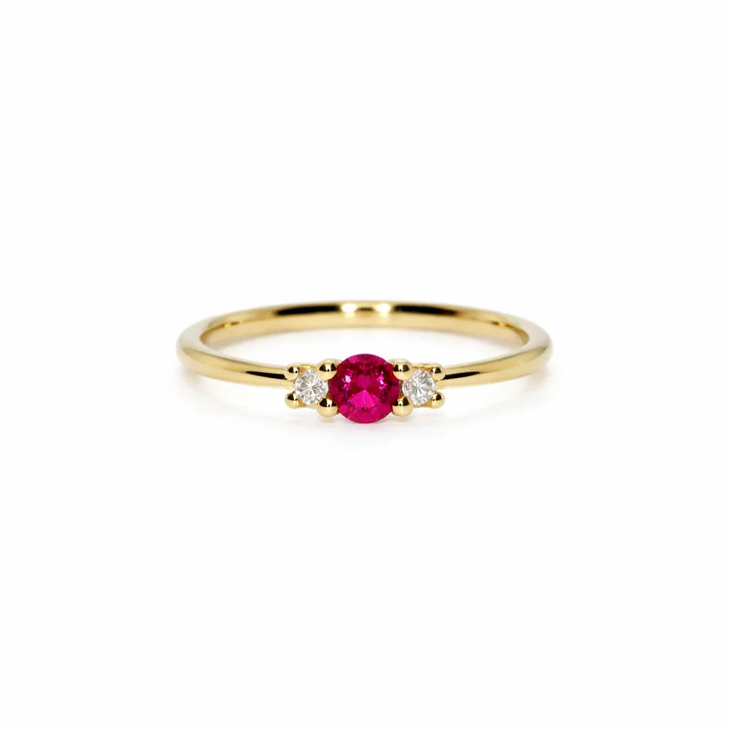 14 Karat Tre-stens Pink Safir Ring