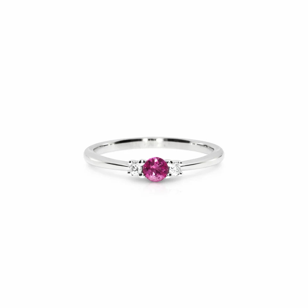 14 Karat Hvidguld Tre-stens Pink Safir Ring