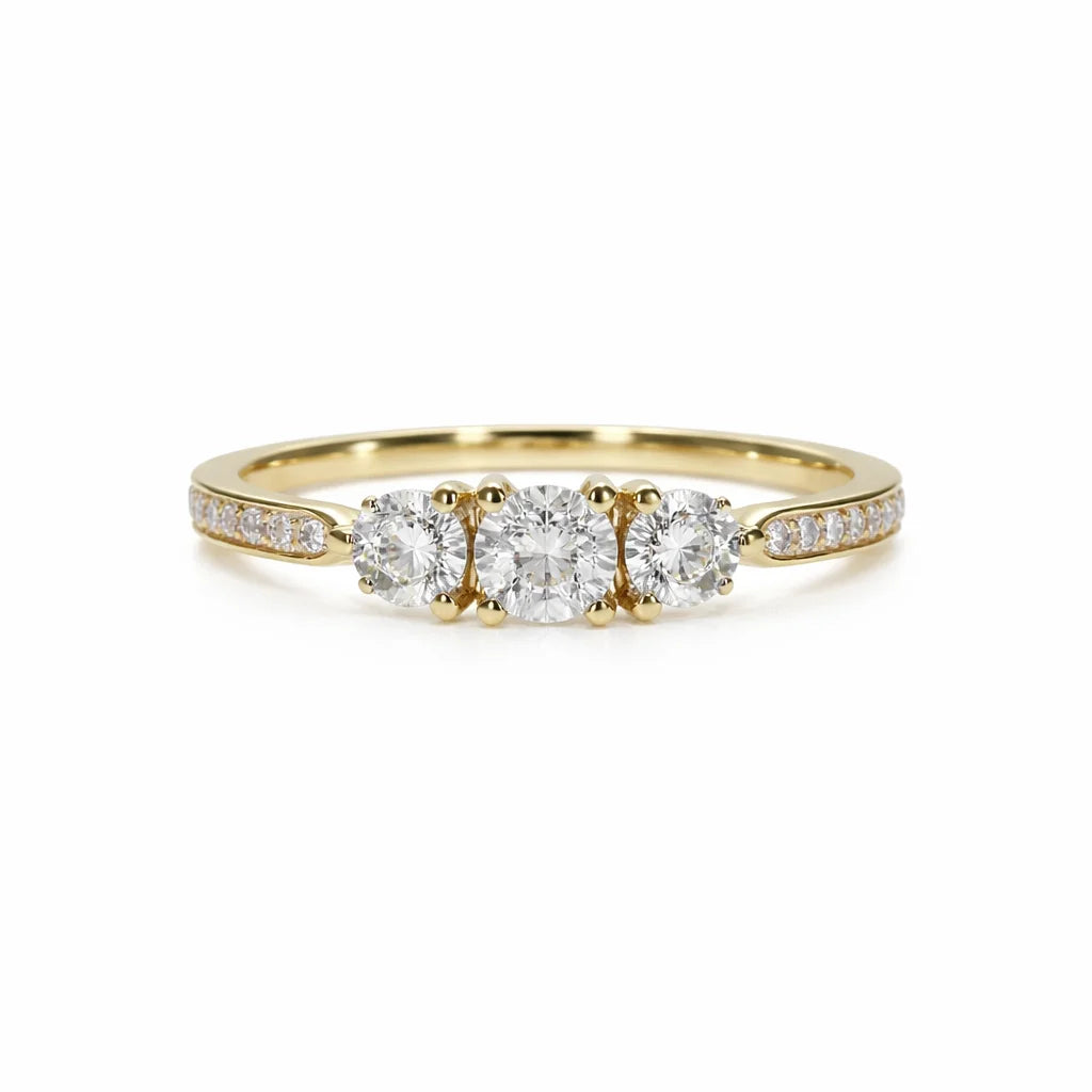 14 Karat Tre-Stens Ring