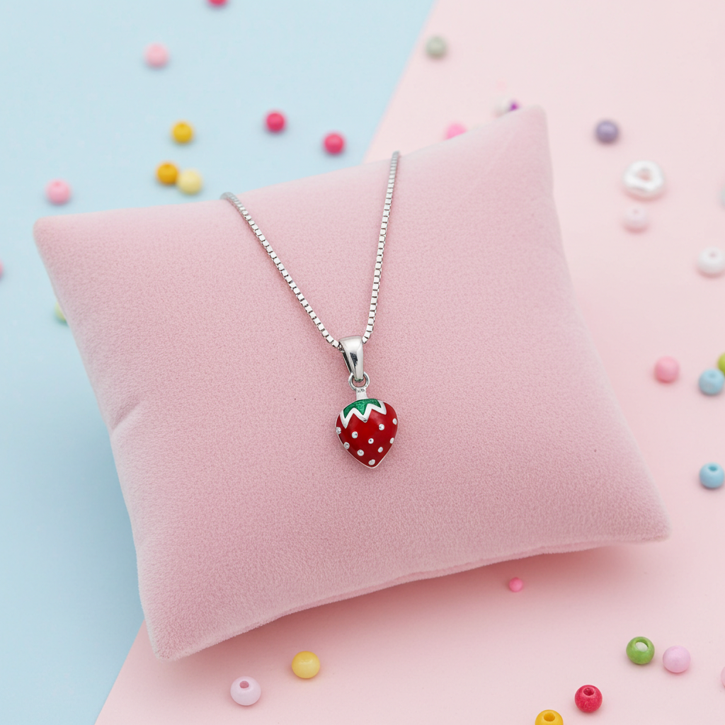 Sølv Jordbær Halskæde