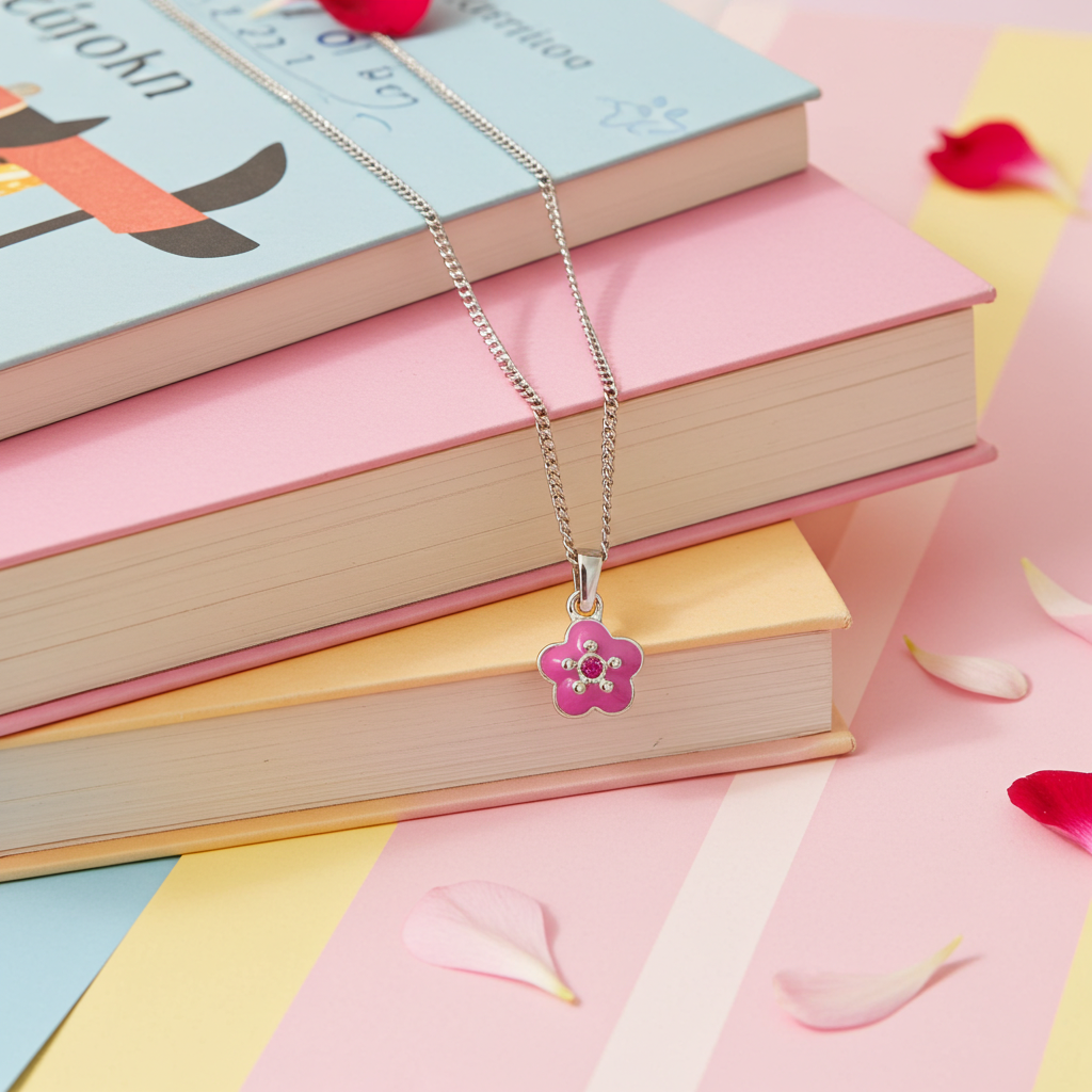 Sølv Lyserød Blomst Halskæde