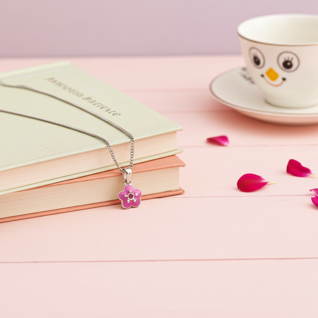 Sølv Lyserød Blomst Halskæde