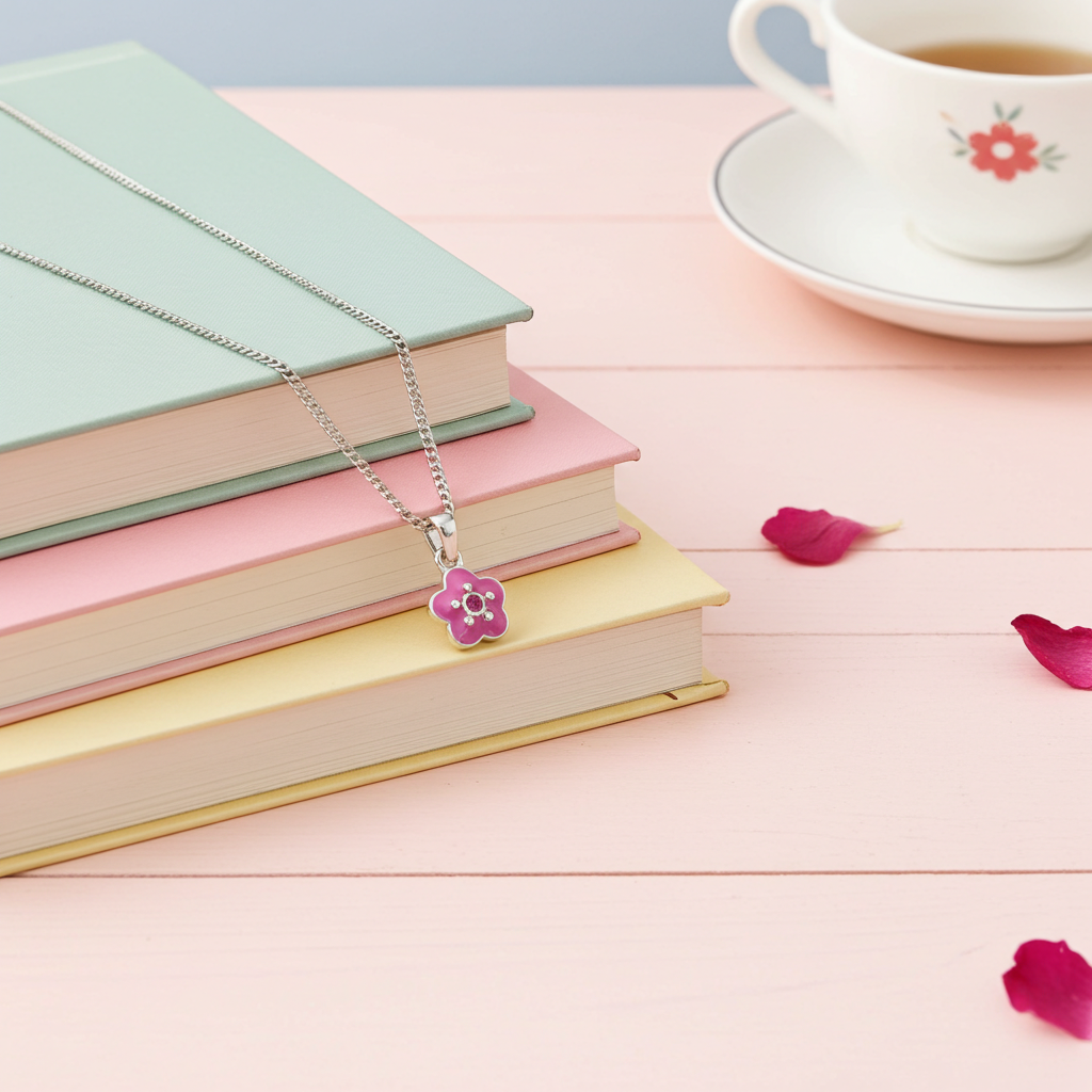 Sølv Lyserød Blomst Halskæde