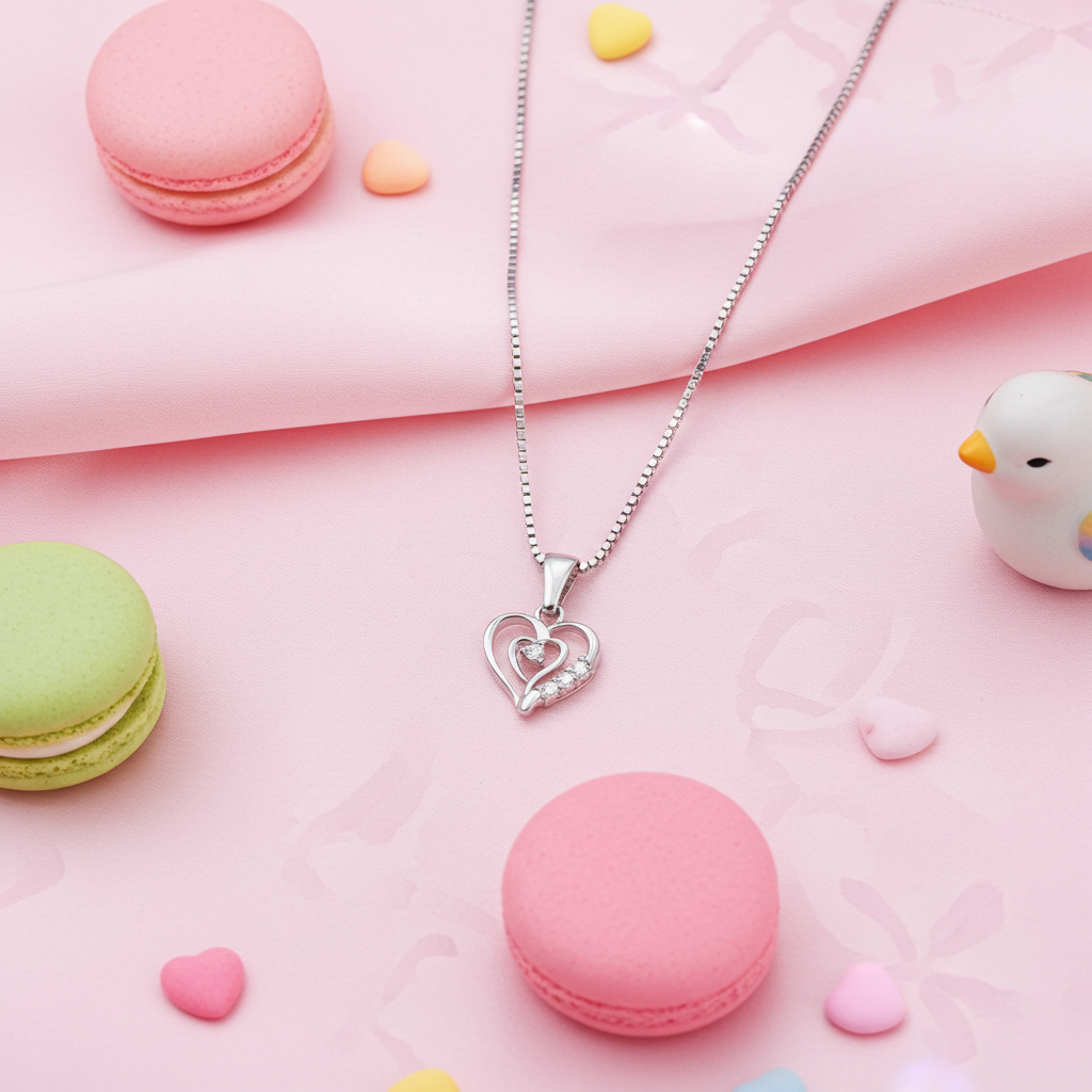 Sølv Dobbelt Funklende Hjerte Halskæde