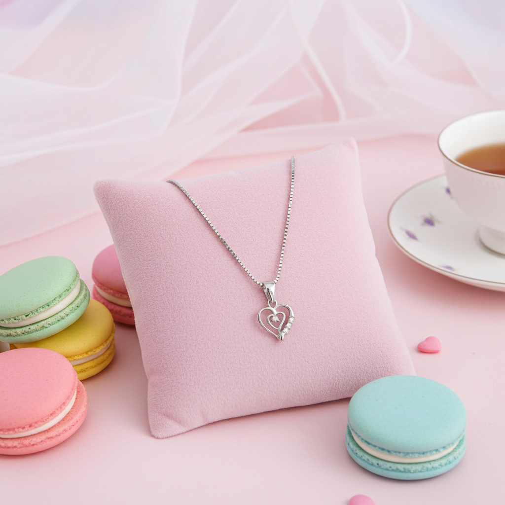 Sølv Dobbelt Funklende Hjerte Halskæde