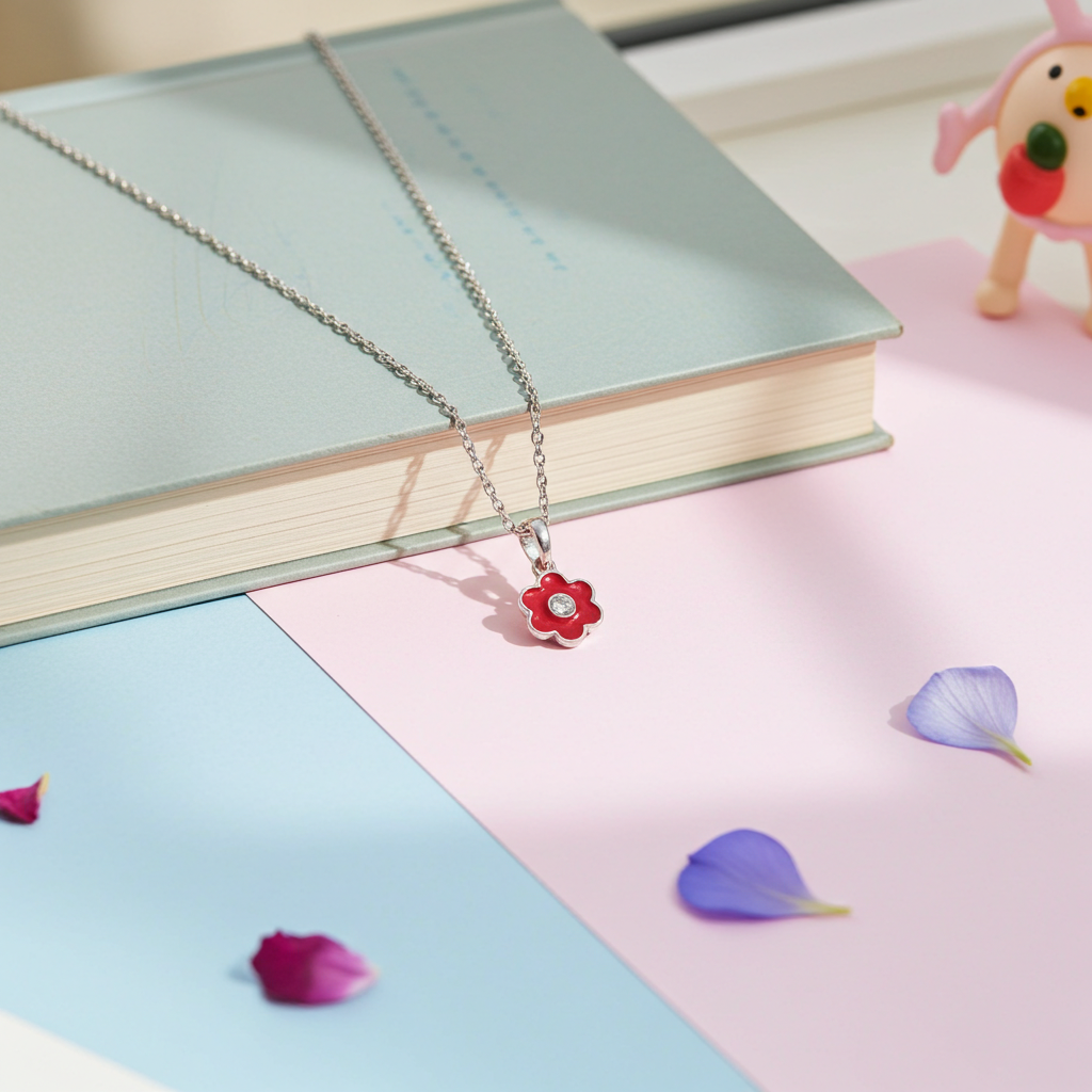 Sølv Rød Blomst Halskæde