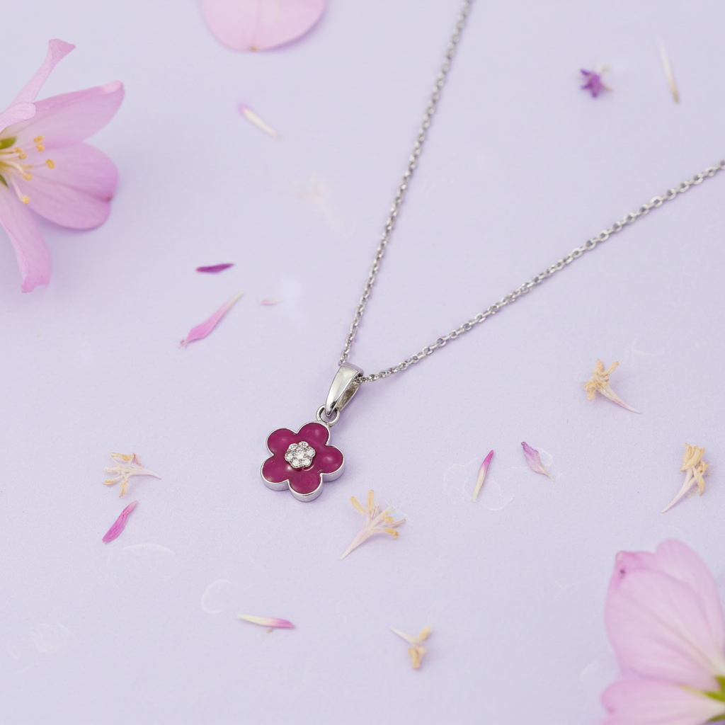 Sølv Lilla Blomst Halskæde