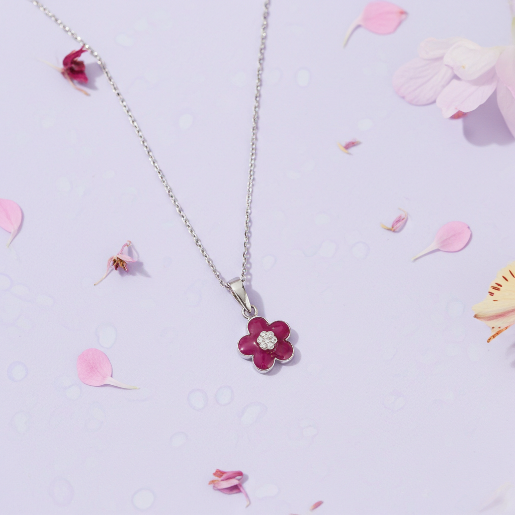 Sølv Lilla Blomst Halskæde