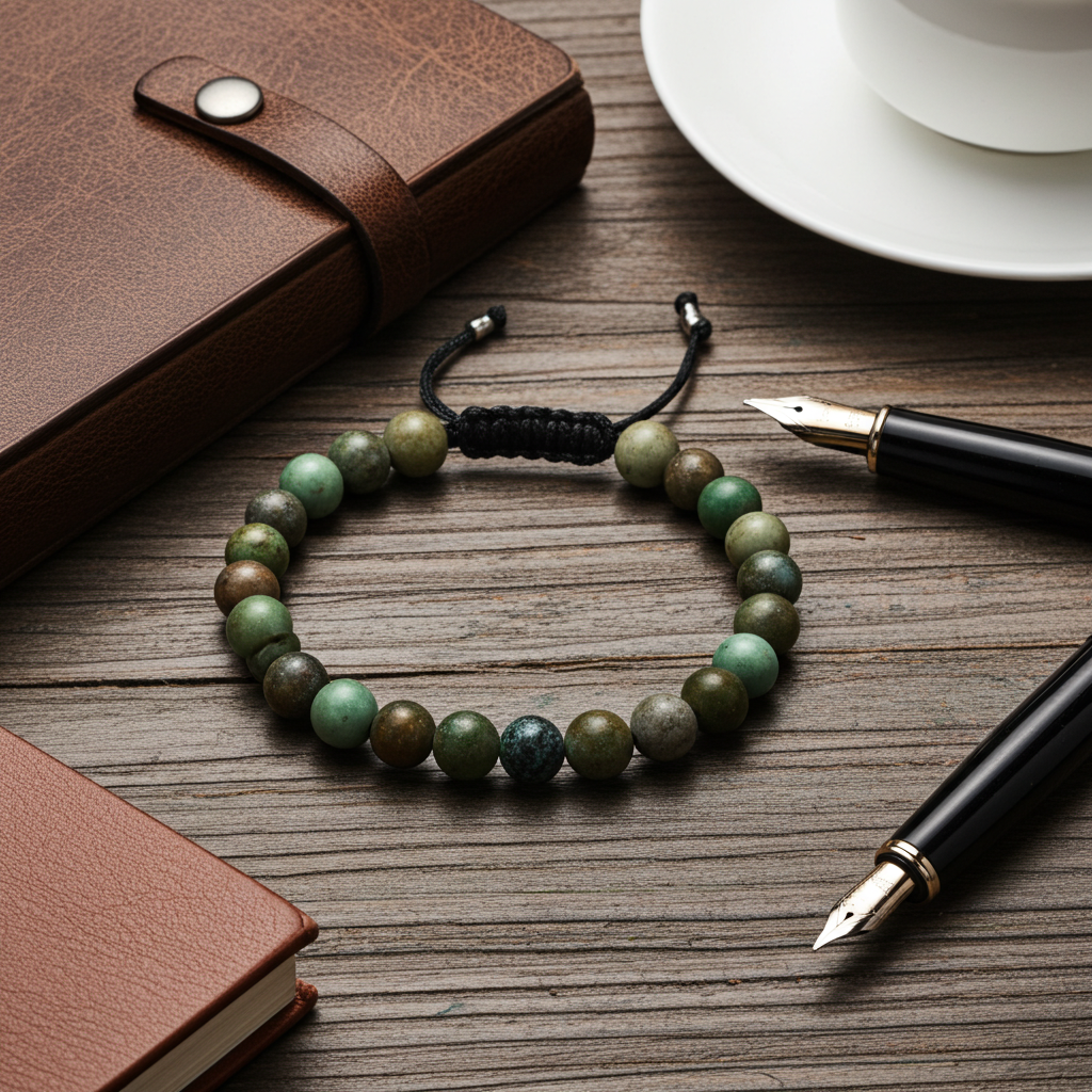 Flettet Armbånd med Afrikansk Turkis 6mm