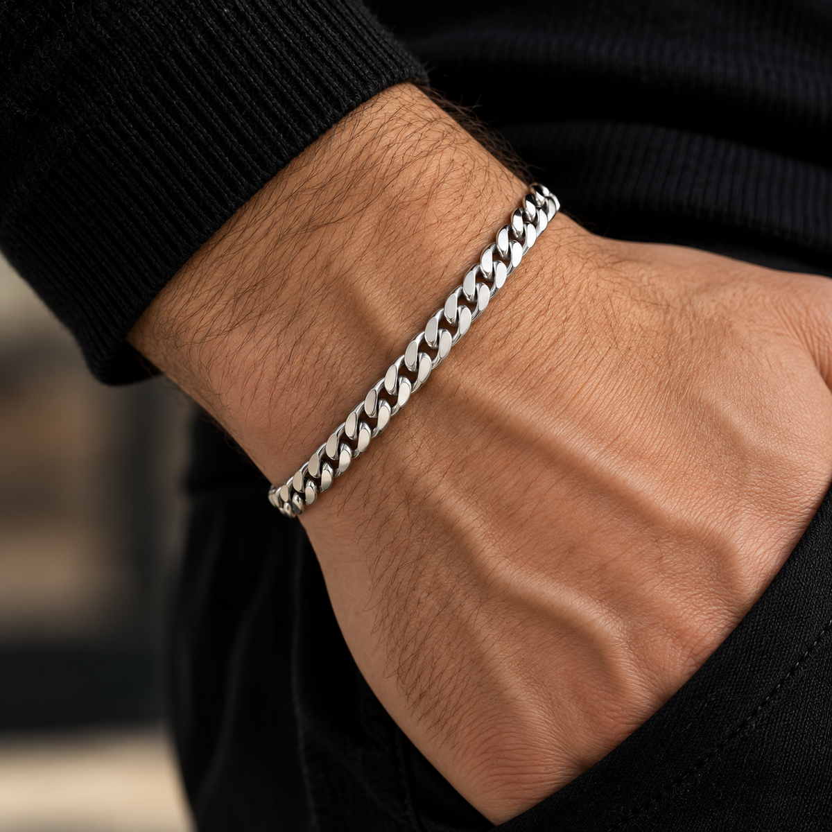 Sølv Panser Facet Armbånd 4,5mm