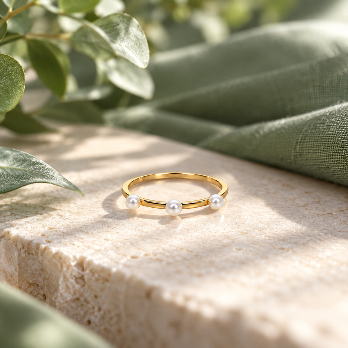 8 Karat Trio Ferskvandsperle Ring