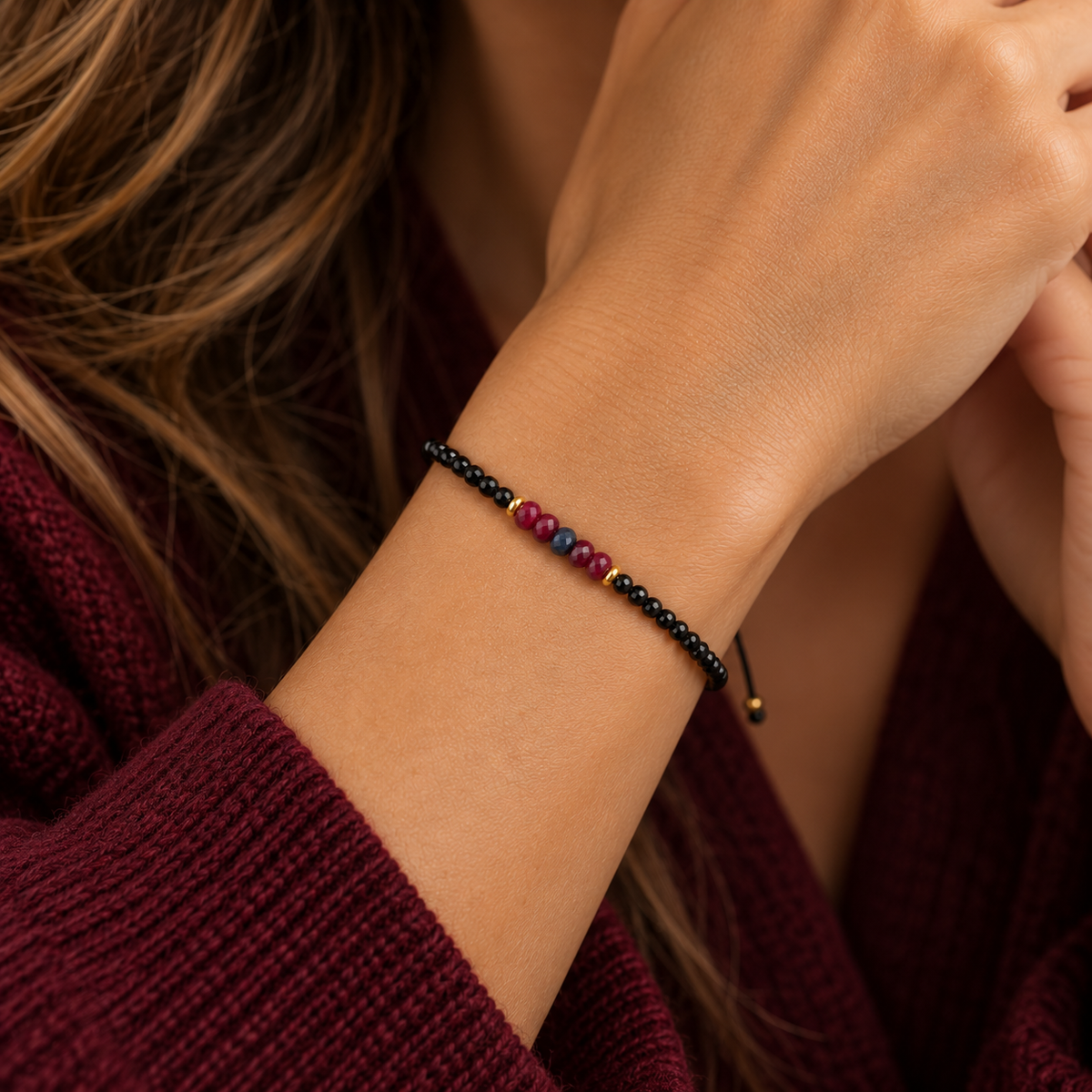 Sort Justerbar Perle Armbånd