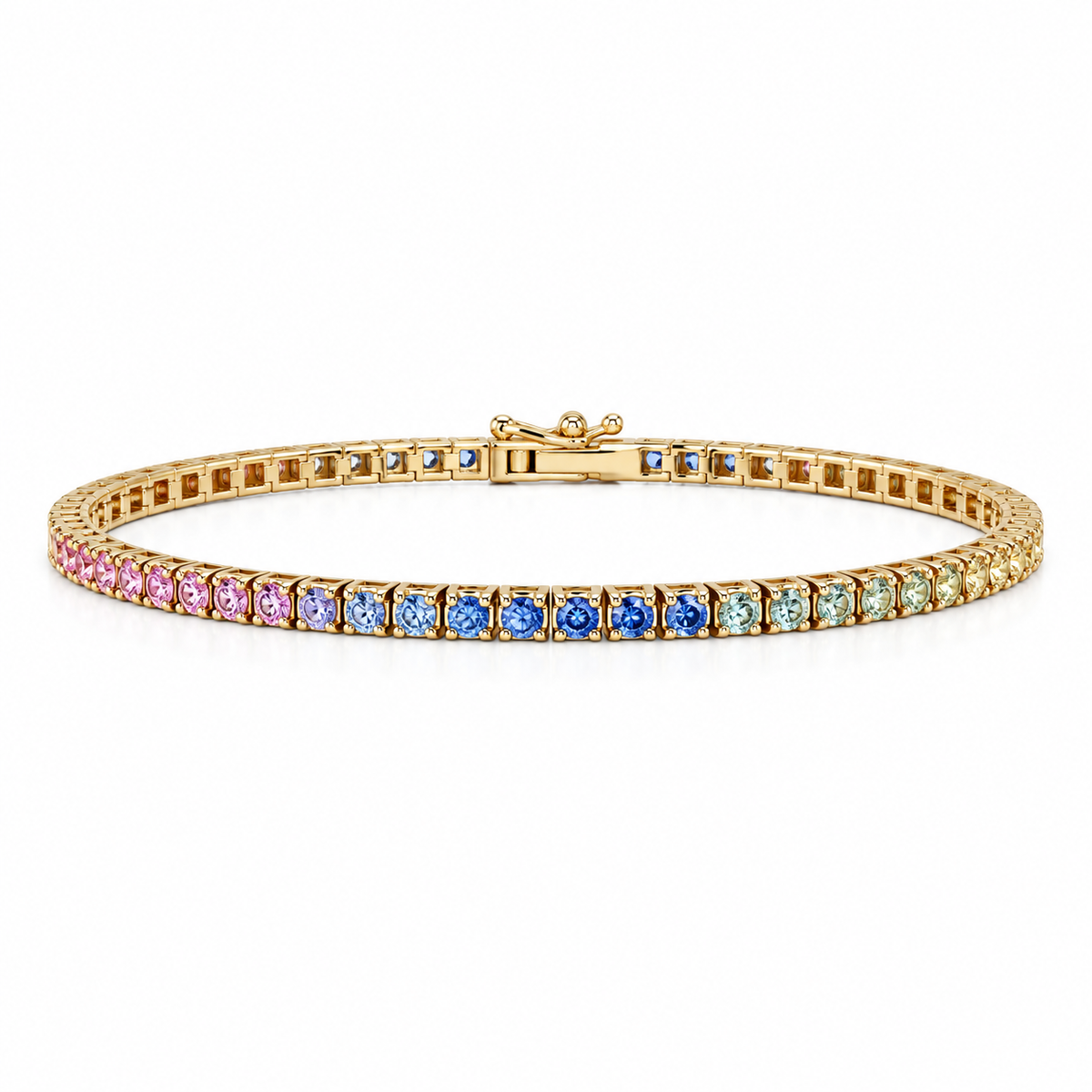 14 Karat Regnbue Safir Tennisarmbånd 2,01 ct.