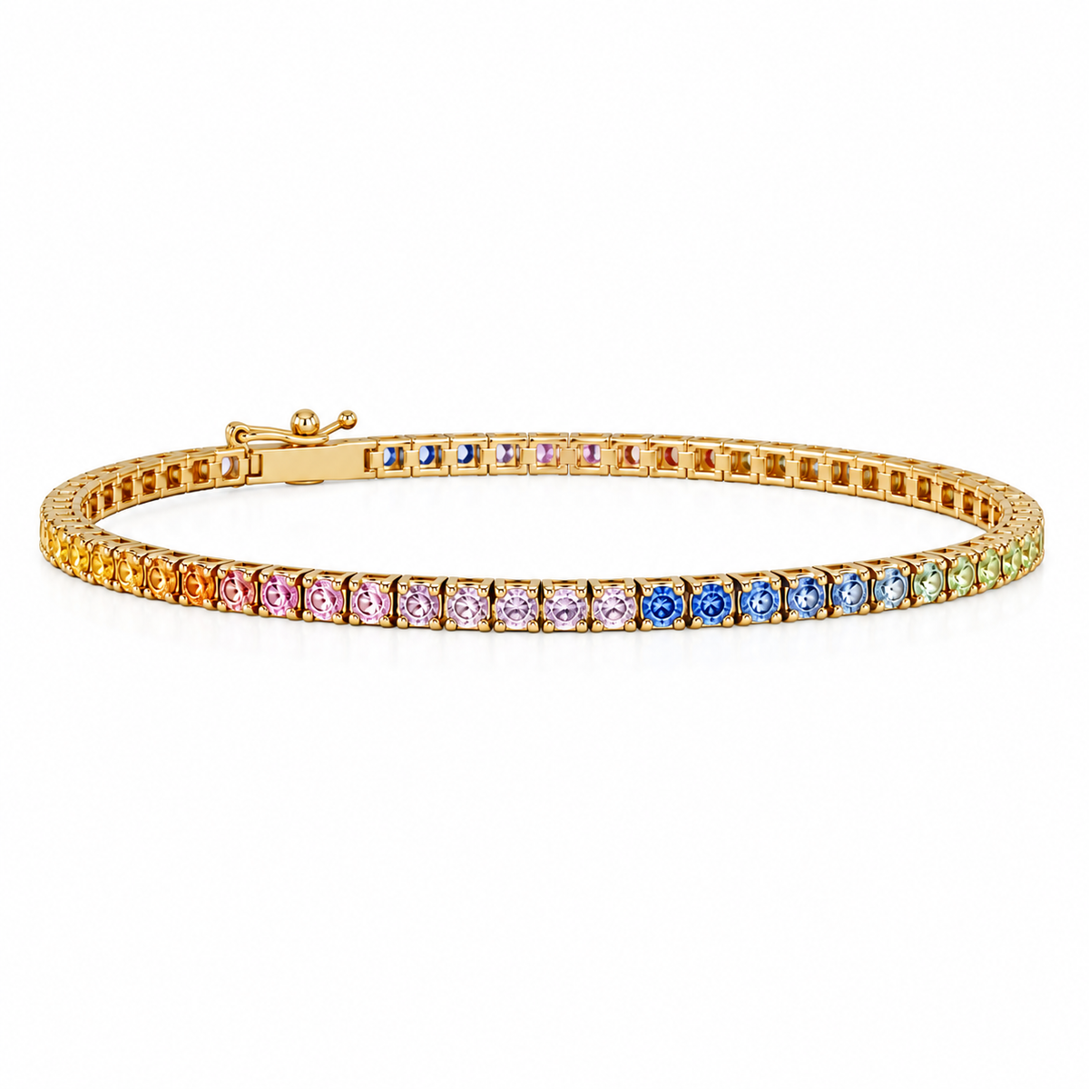 14 Karat Regnbue Safir Tennisarmbånd 2,01 ct.