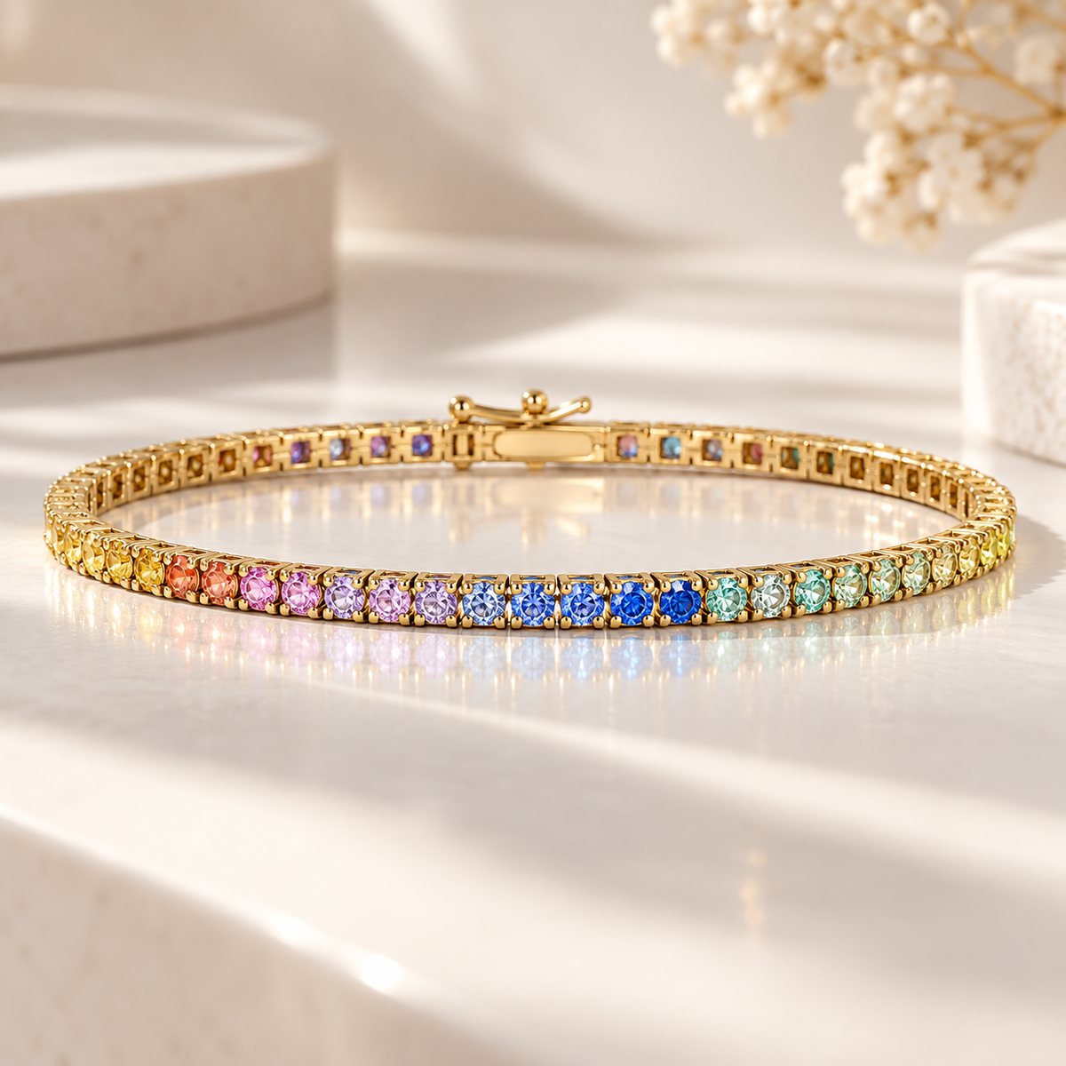 14 Karat Regnbue Safir Tennisarmbånd 2,01 ct.