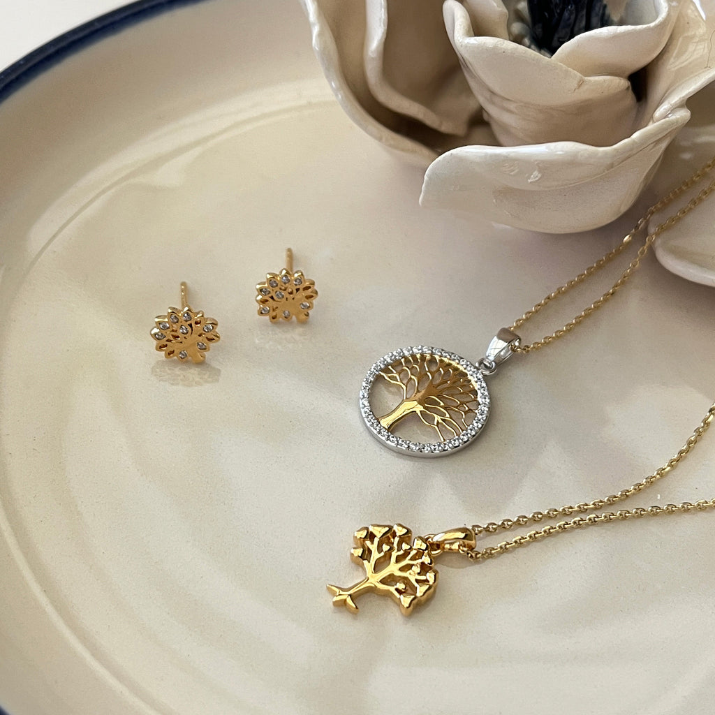 Forgyldte Livets Træ Øreringe