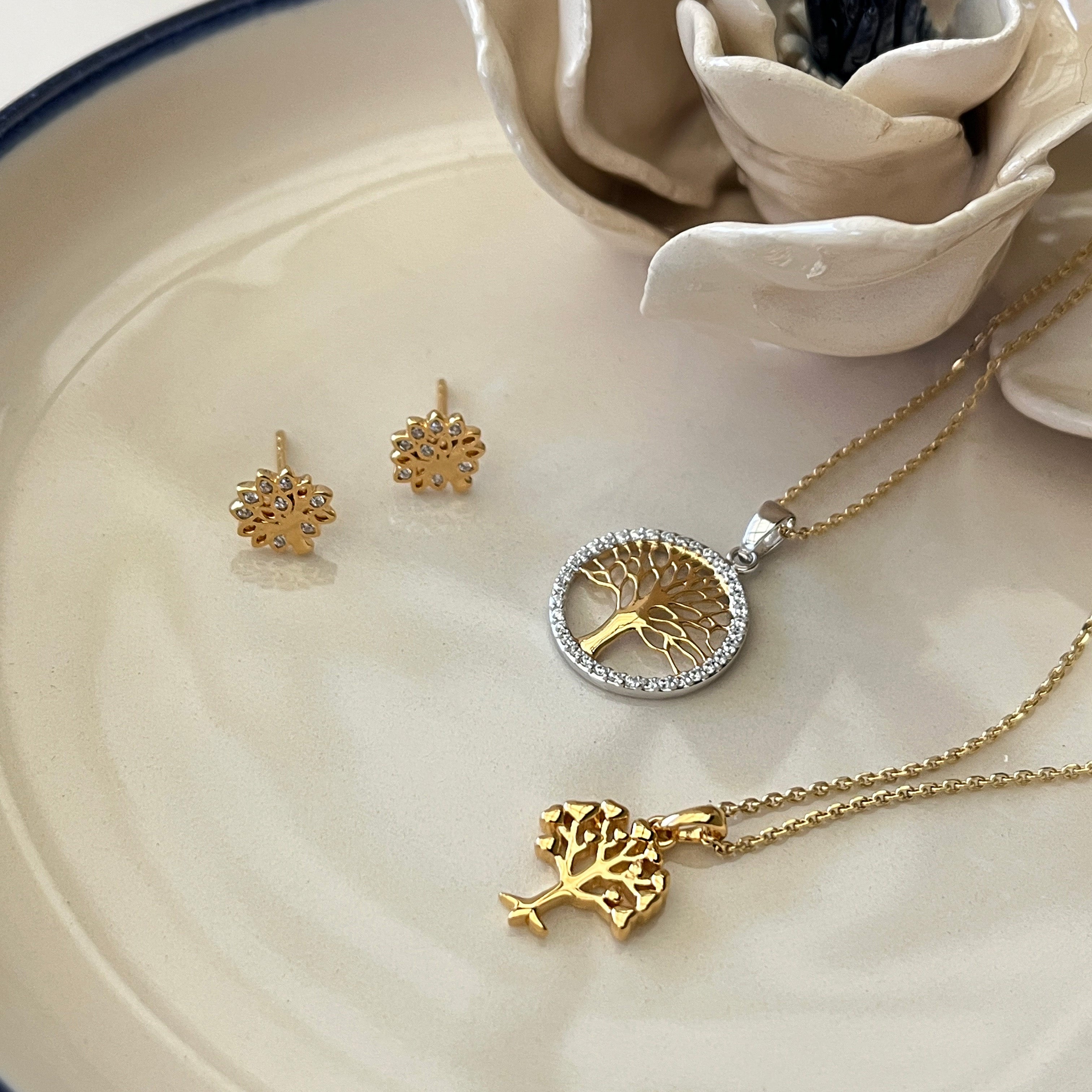 Forgyldte Livets Træ Øreringe