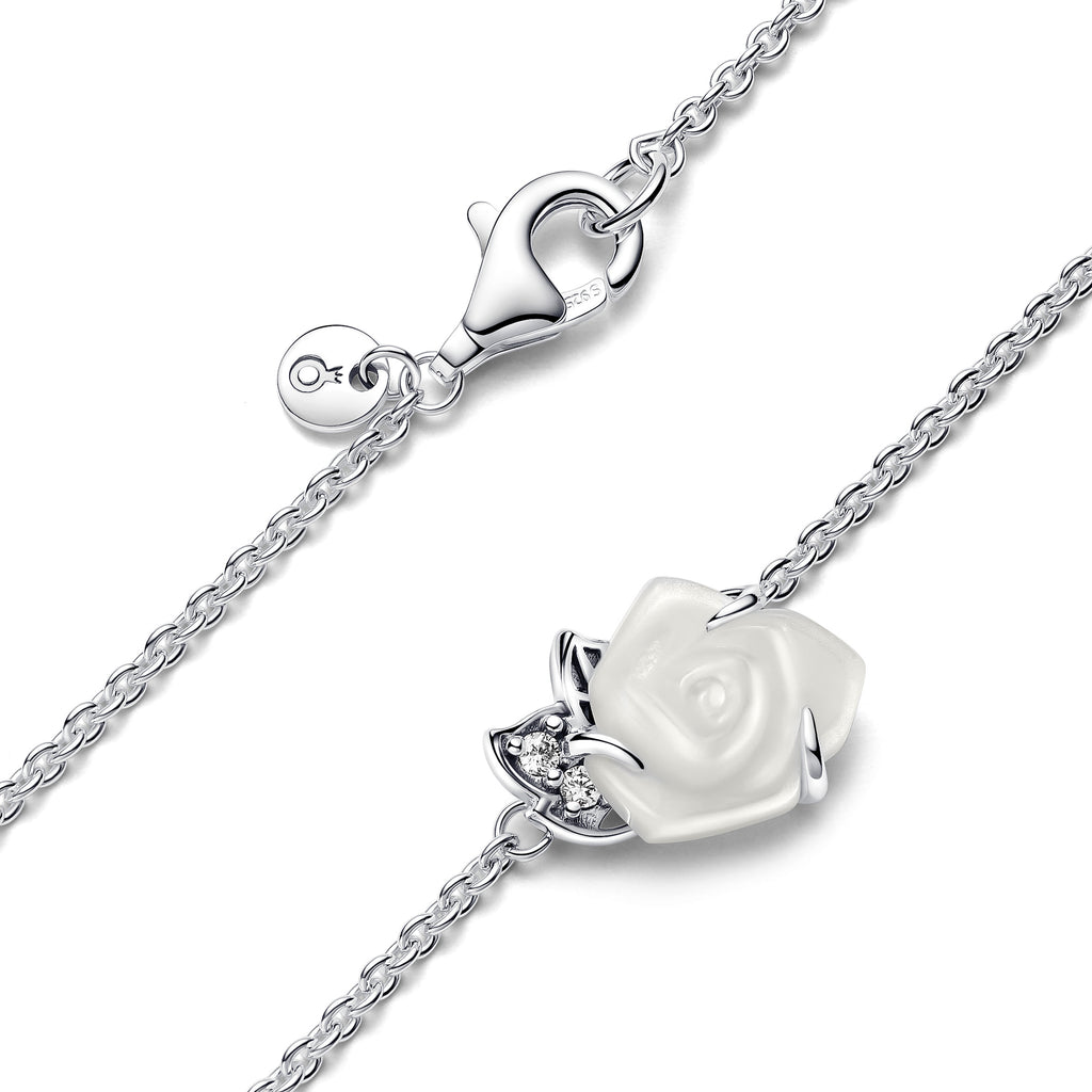 Hvid Rose i Blomst Collier Halskæde