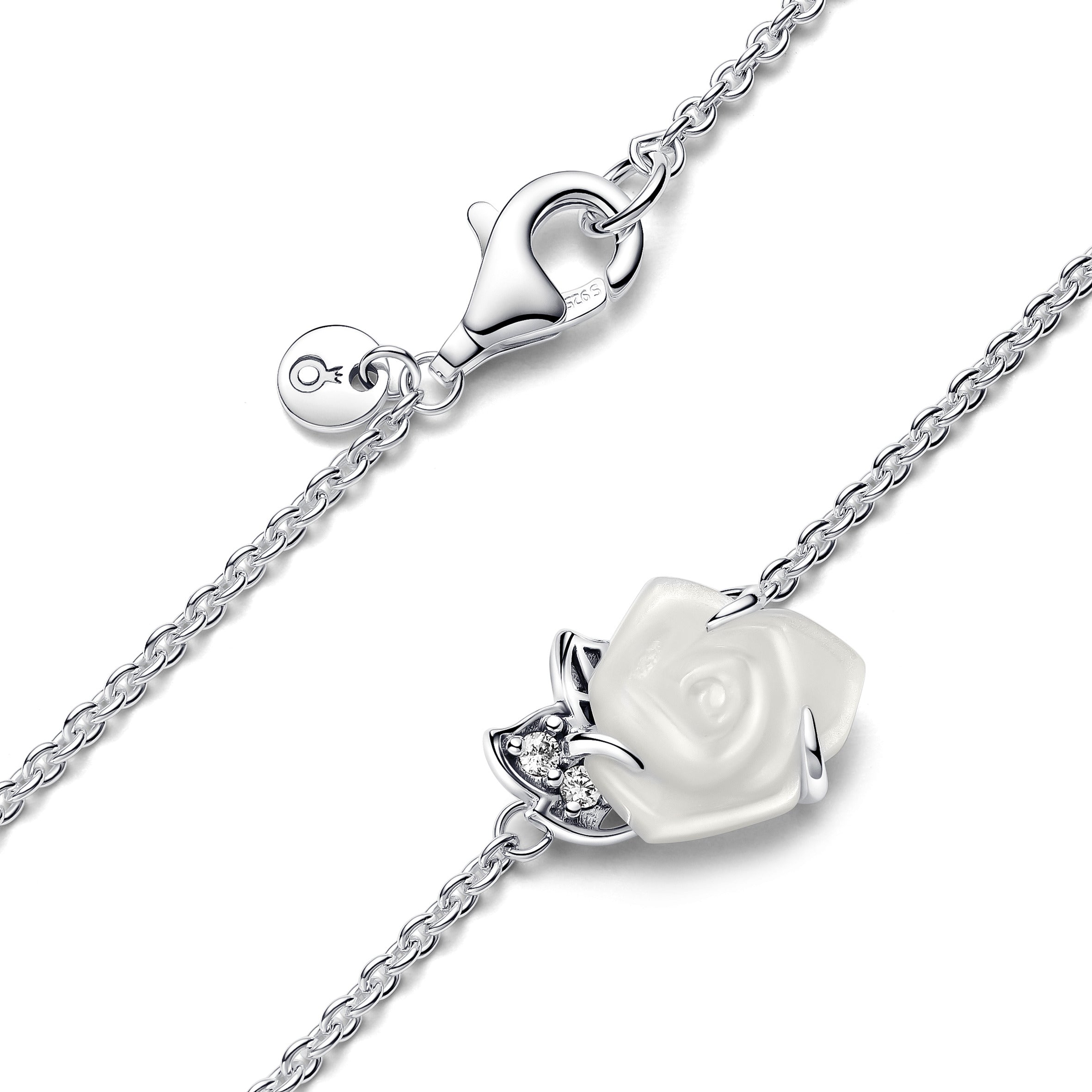 Hvid Rose i Blomst Collier Halskæde