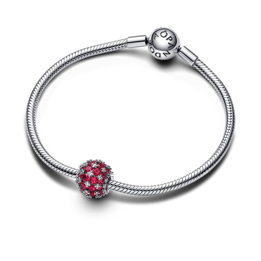Funklende Pavé Rundt Pink Charm