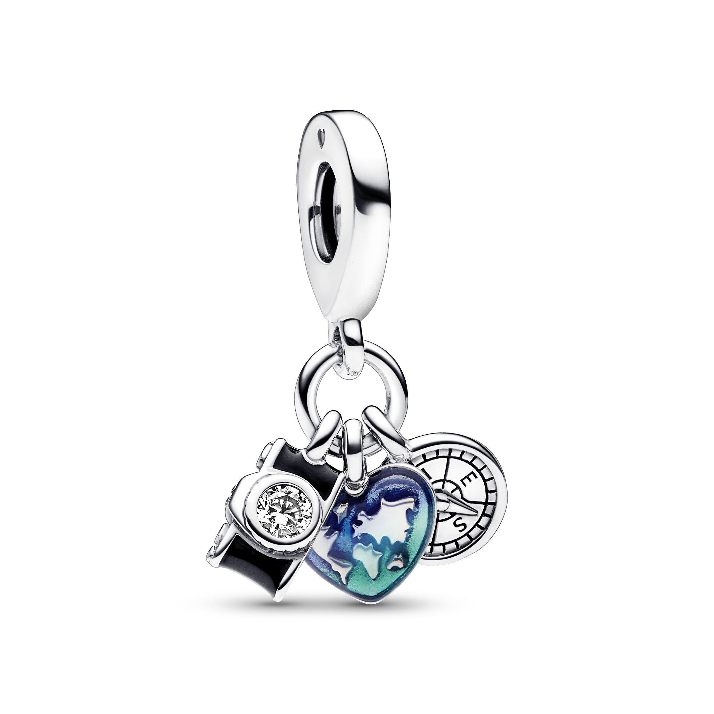 Kamera, Hjerte & Kompas Tredobbelt charm