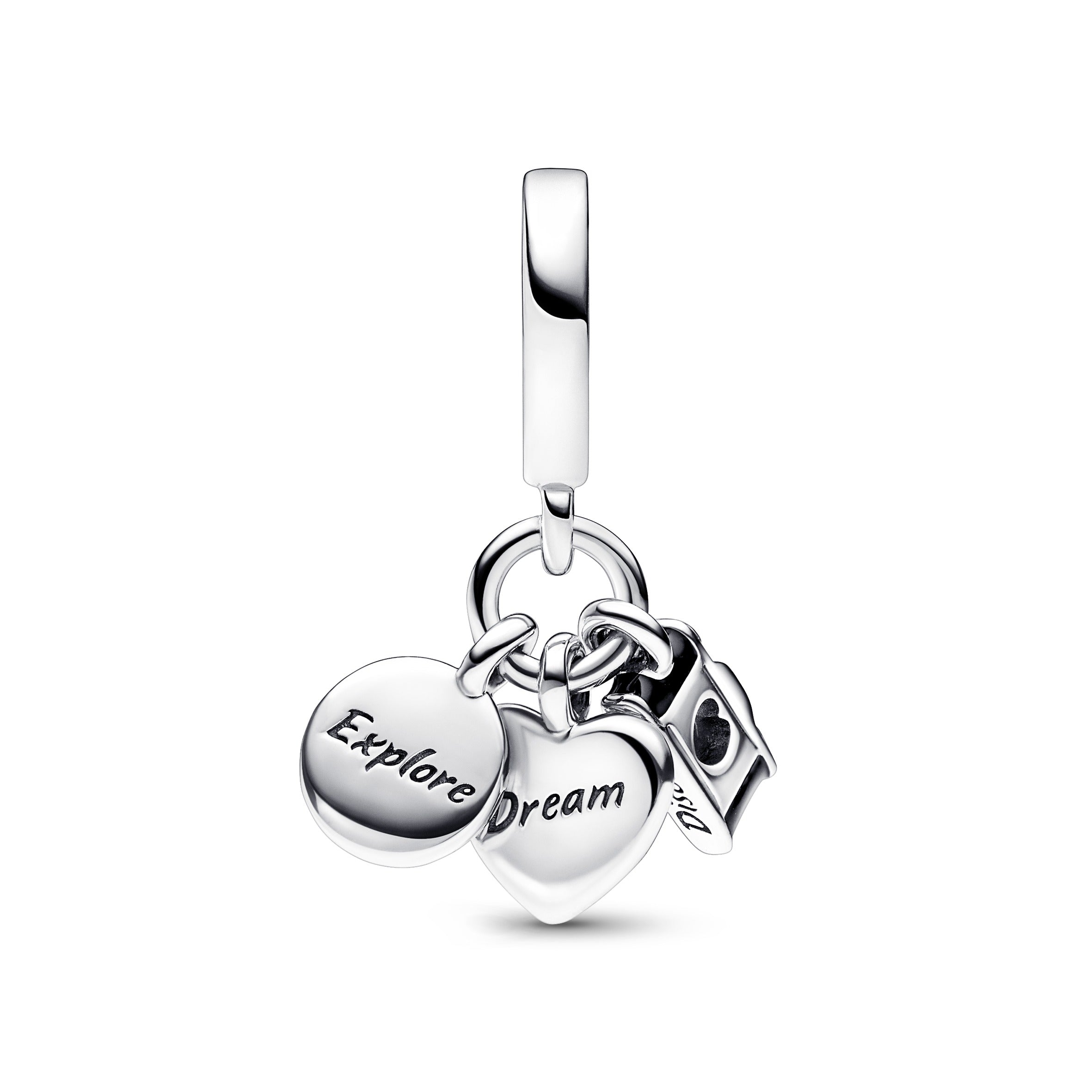 Kamera, Hjerte & Kompas Tredobbelt charm