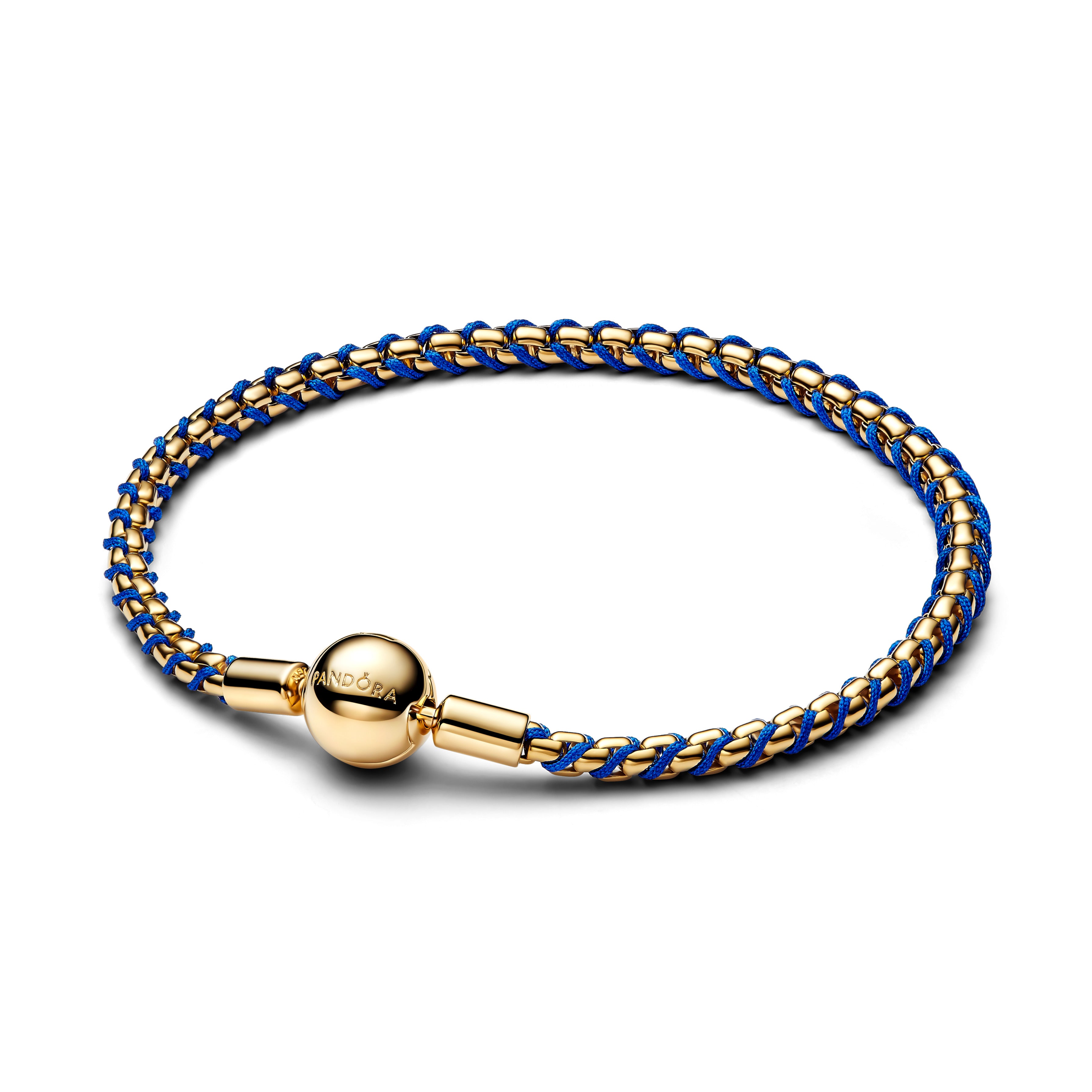 Box Chain Armbånd med Blå Snor