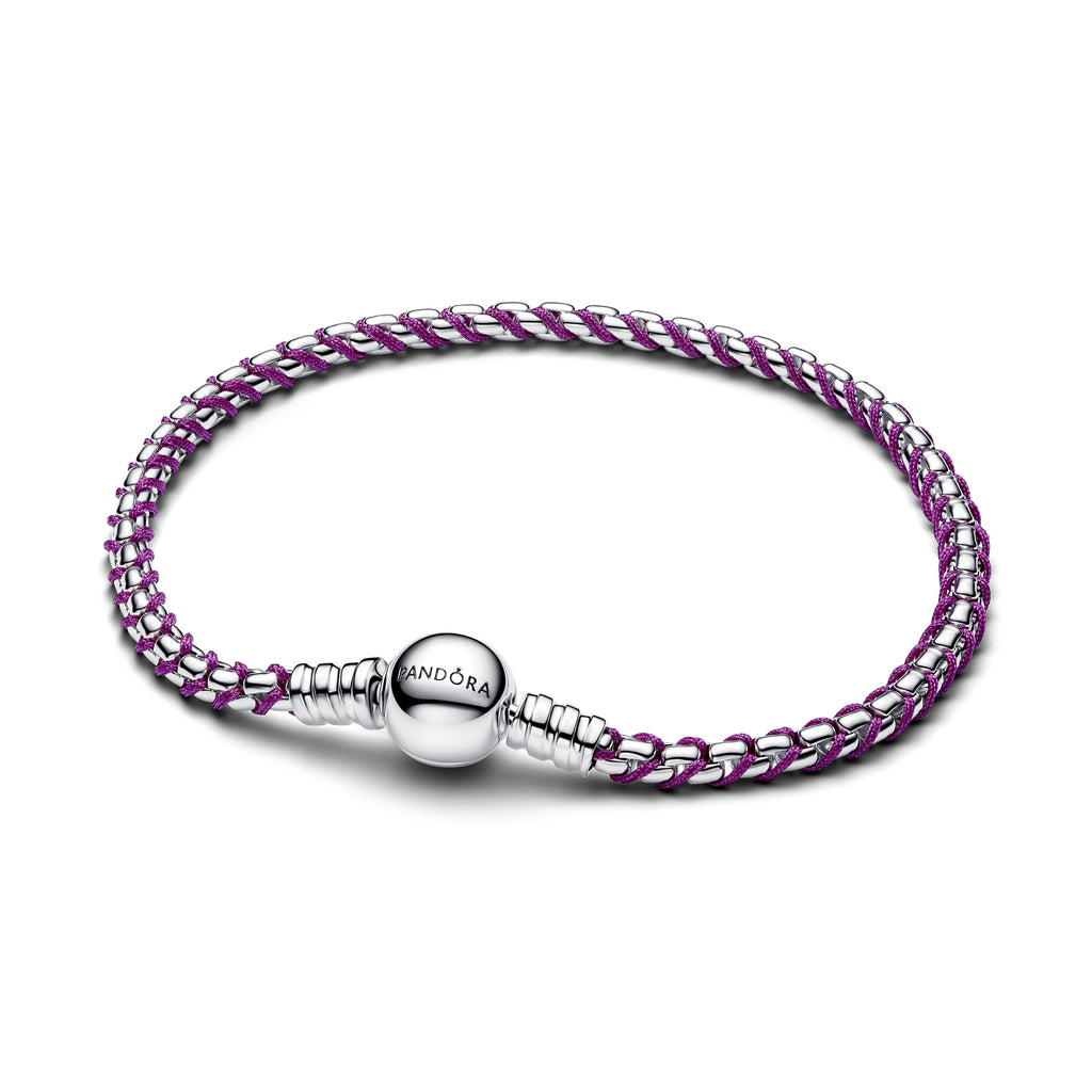 Box Chain Armbånd med Lilla Snor