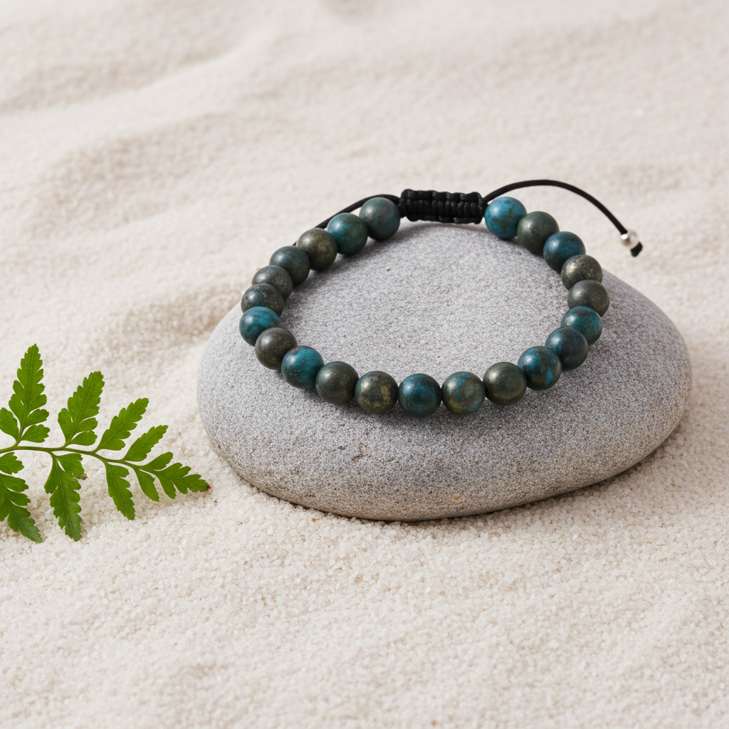 Flettet Armbånd med Moss Agat 6mm