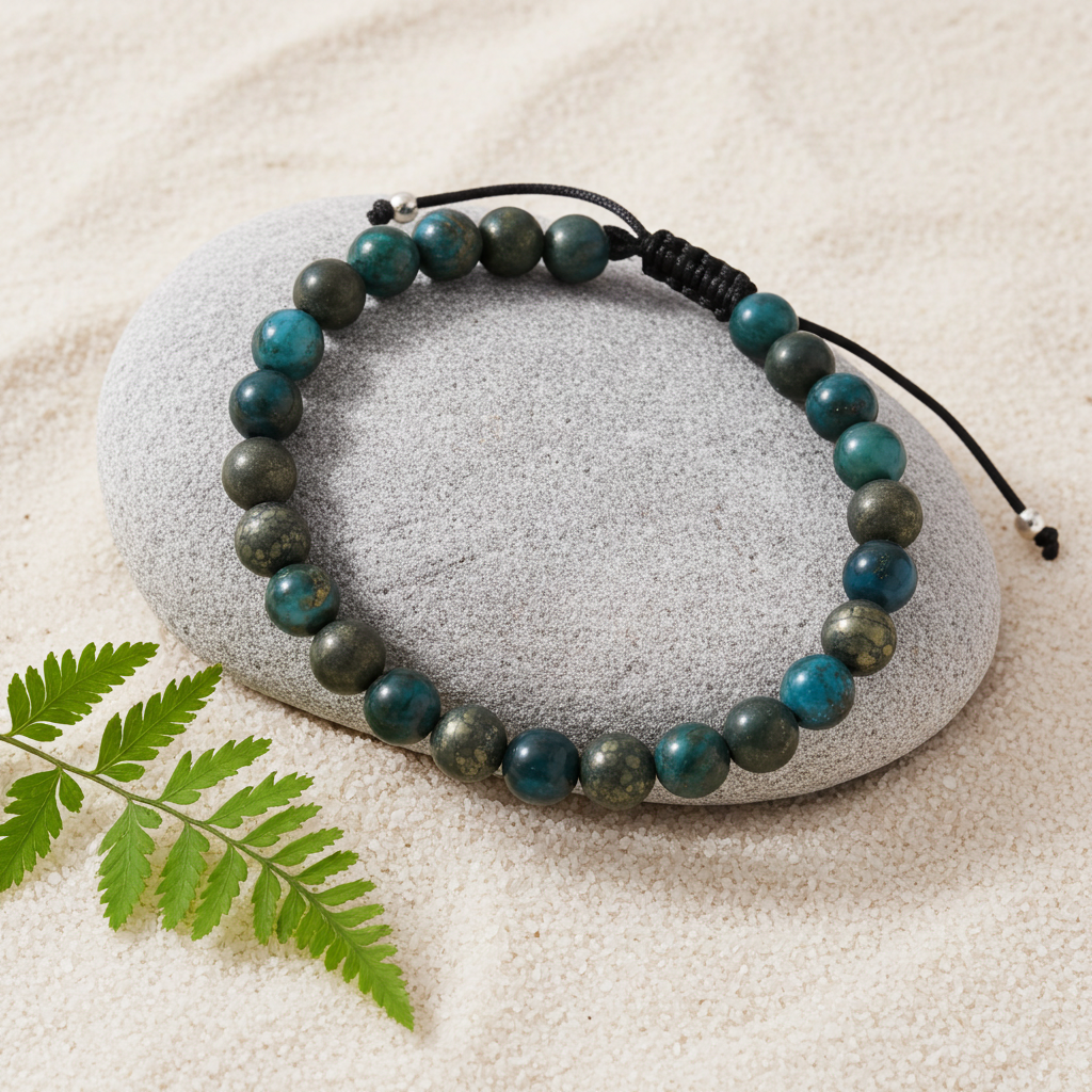 Flettet Armbånd med Moss Agat 6mm