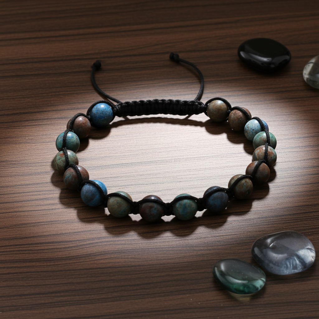 Flettet Armbånd med Moss Agat 10mm