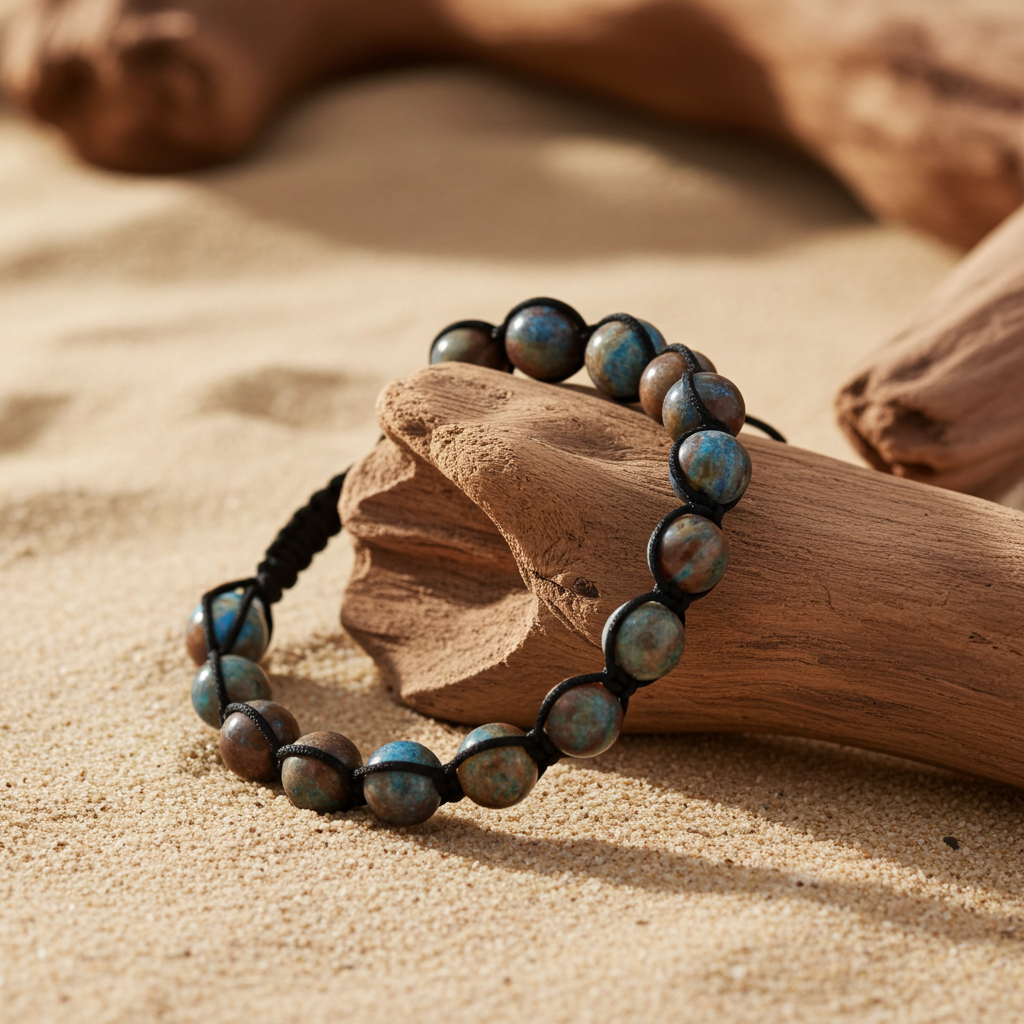 Flettet Armbånd med Moss Agat 10mm