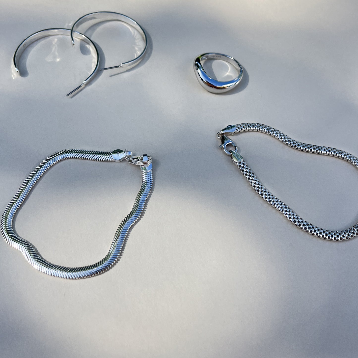 Sølv Flad Slange Armbånd