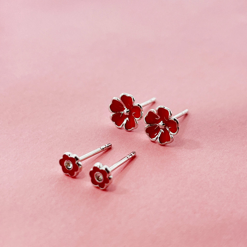 Sølv Røde Blomster Ørestikker