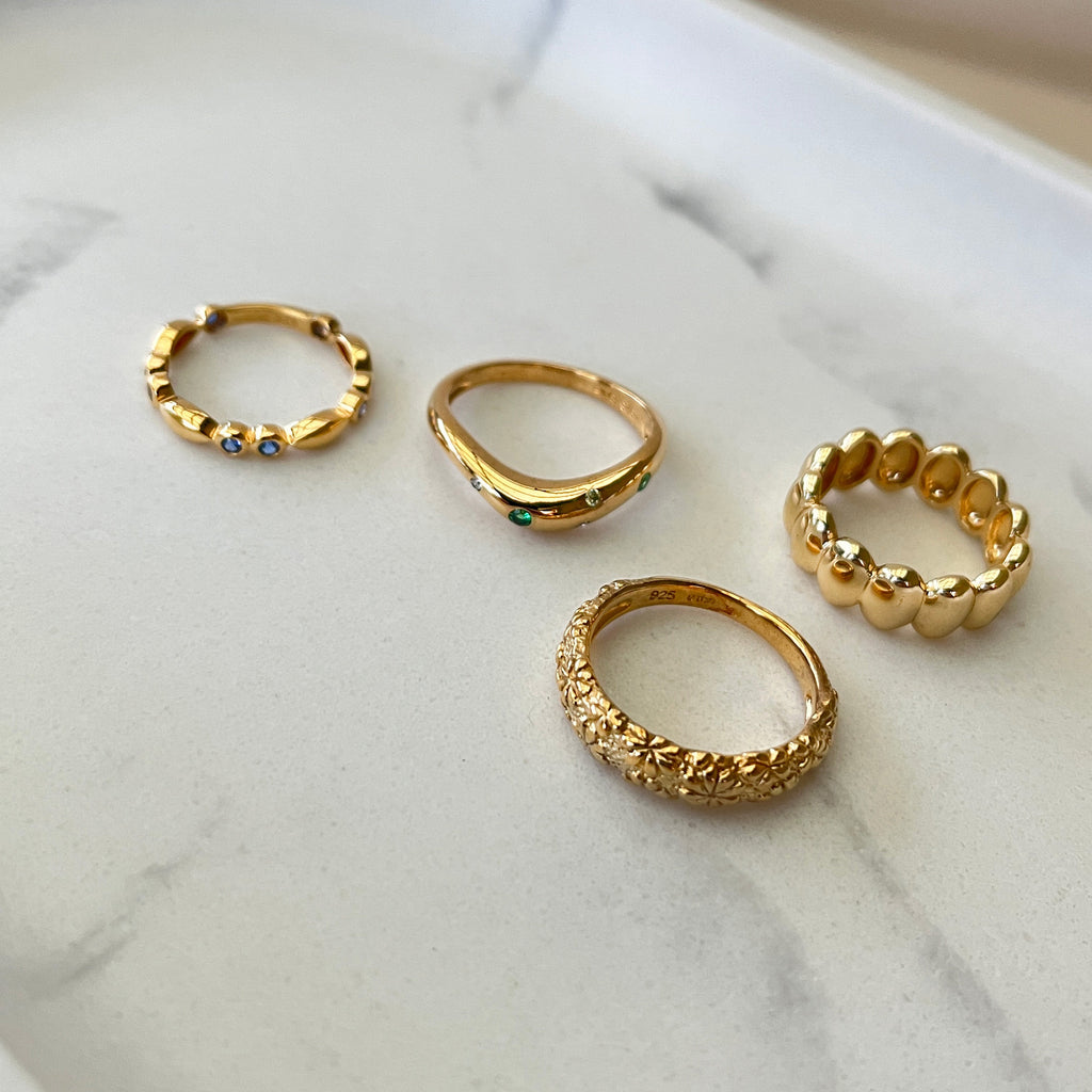 Forgyldt Organisk Buet Grøn-sten Ring