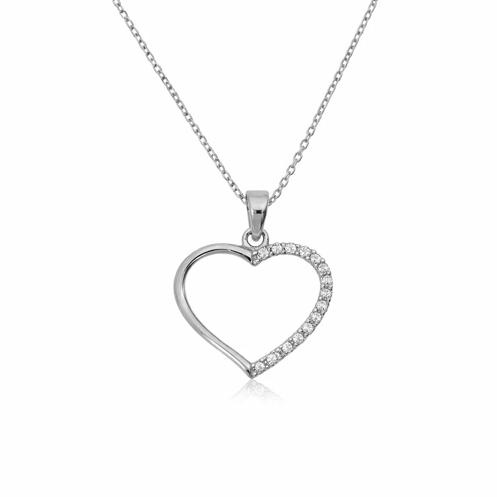 Sølv Halv Funklende Hjerte Halskæde