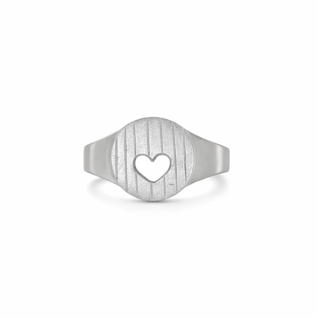 Sølv Mat Signet Hjerte Ring