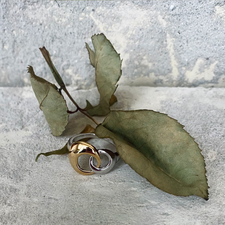 Sølv To-Farvet Cirkel Ring