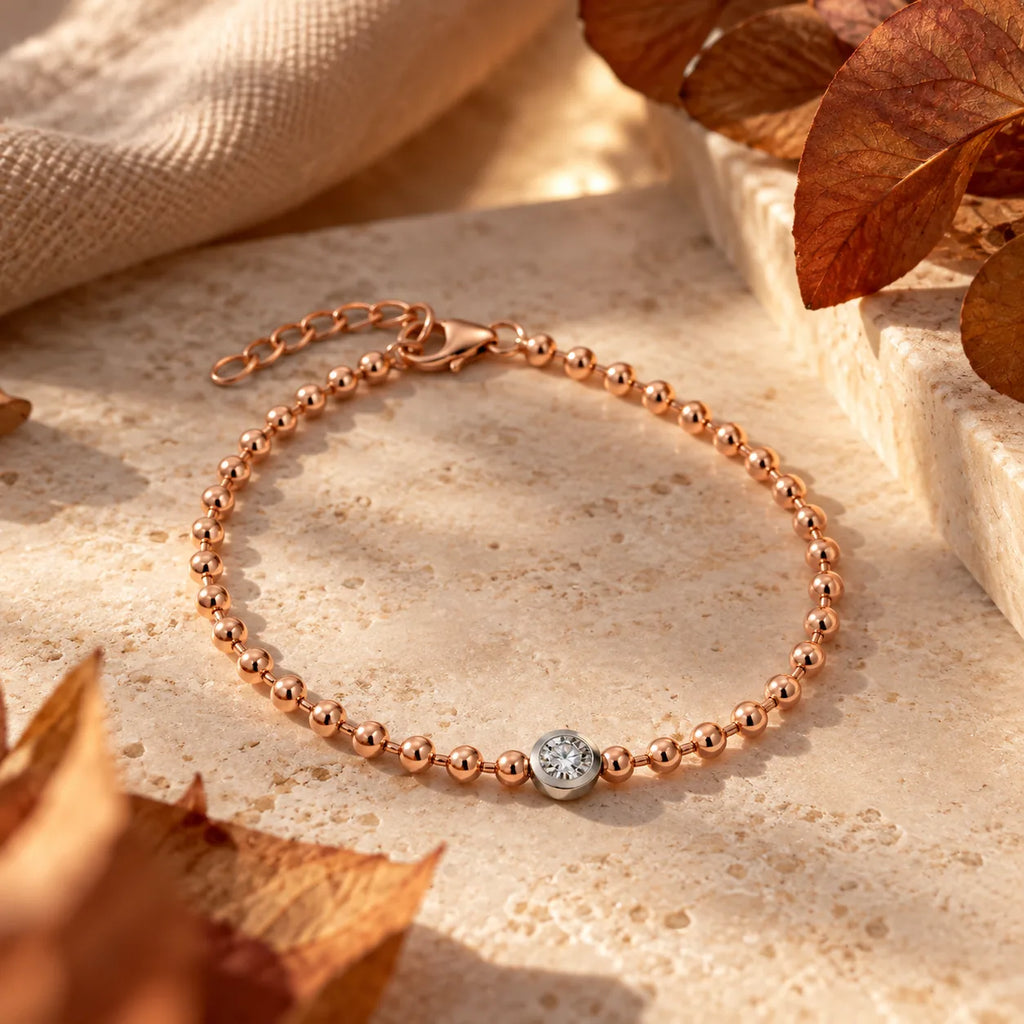 Rosalie – Elegant armbånd i rosaforgyldt sølv med kubisk zirkon