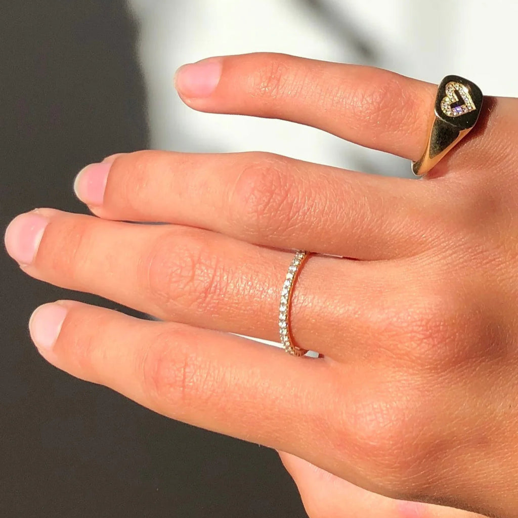 Signet Heart diamantring solid - 18kt Rødguld