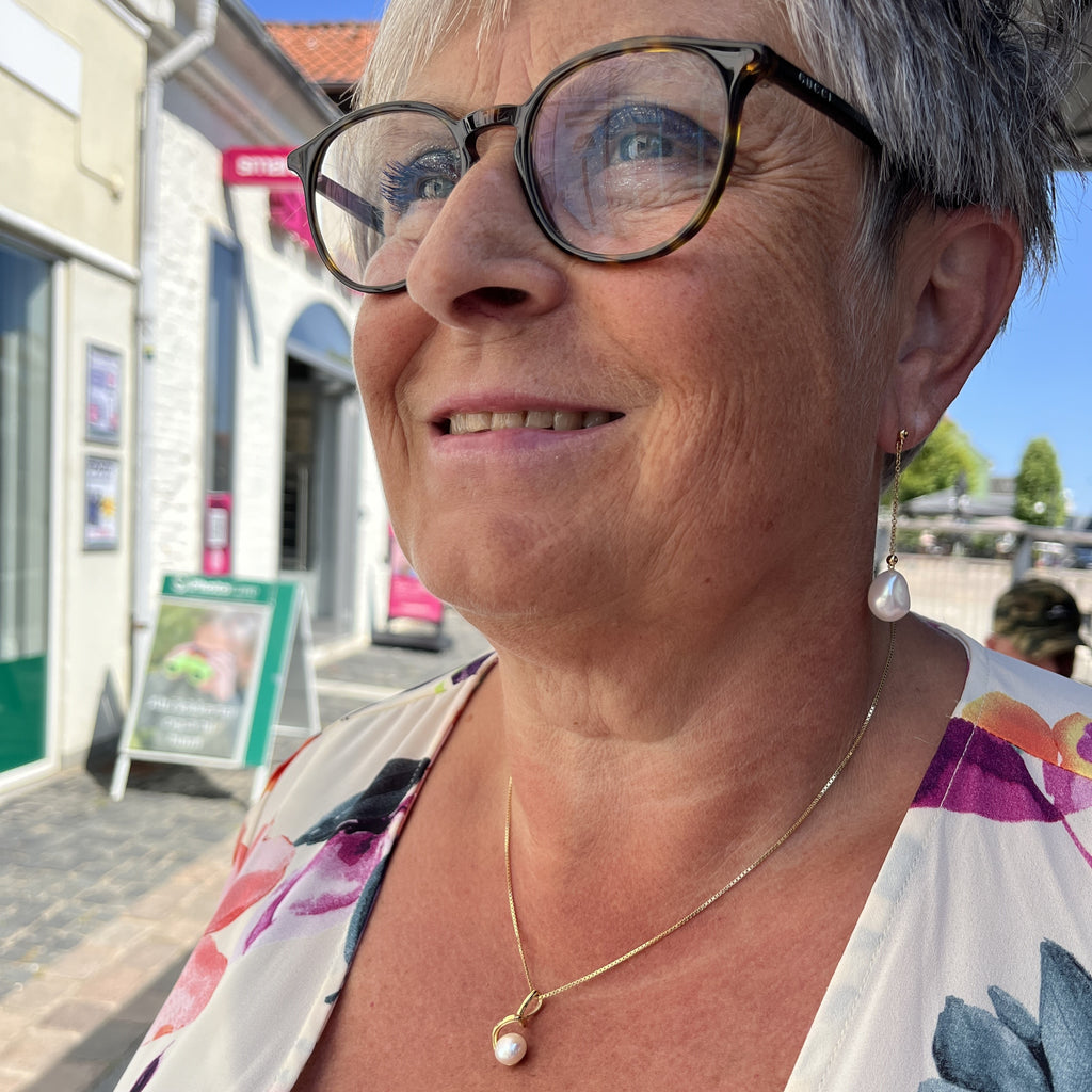 Forgyldt Spiral Ferskvandsperle Halskæde