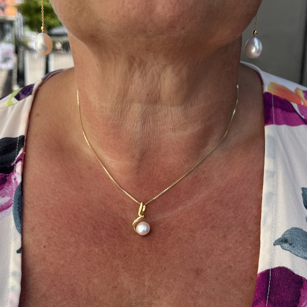 Forgyldt Spiral Ferskvandsperle Halskæde