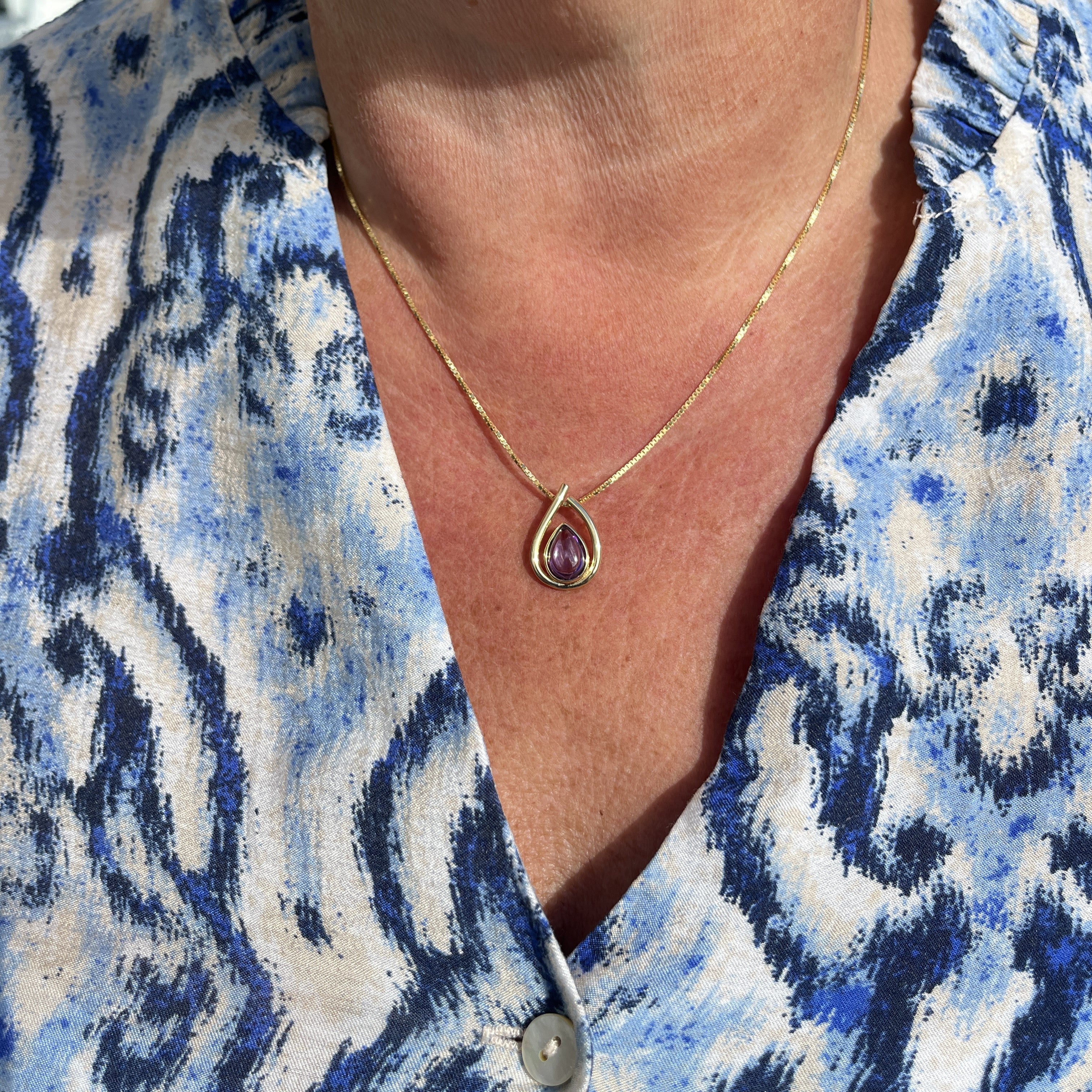 Forgyldt Lilla Dråbeformet Halskæde