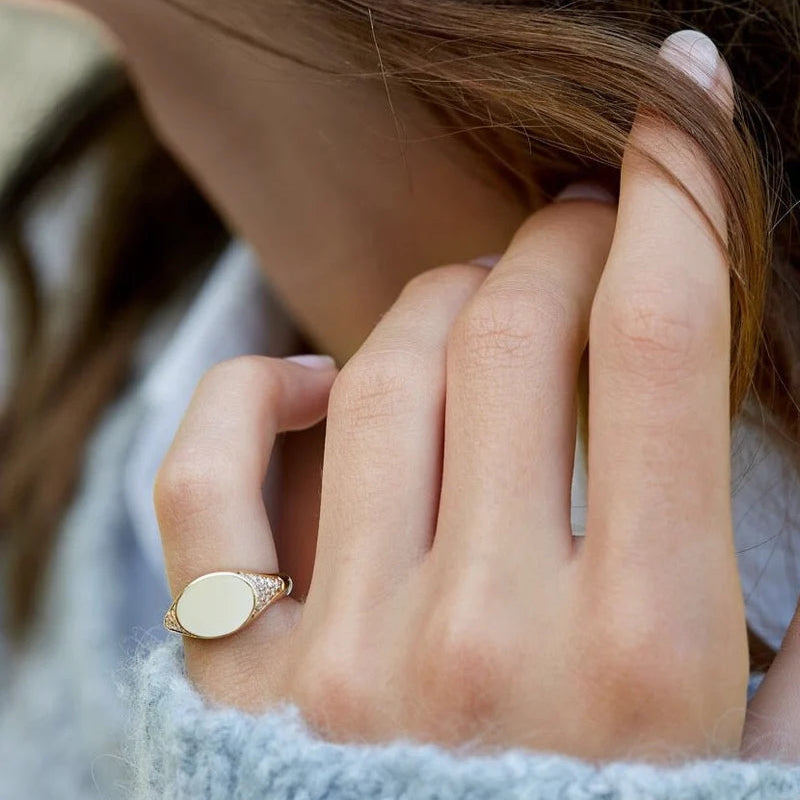 Signet diamantring solid - 18kt Rødguld