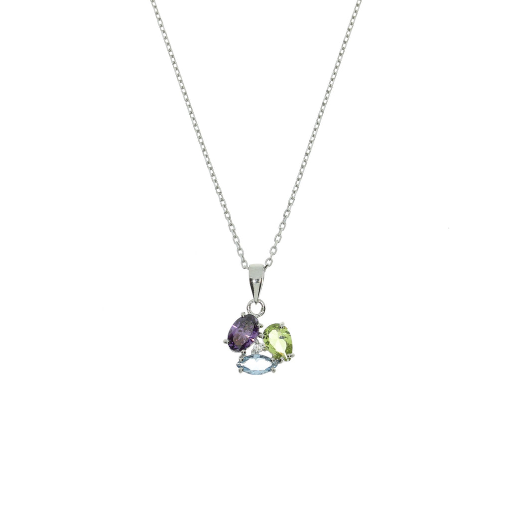 Sølv Multicolor Tre-sten Halskæde