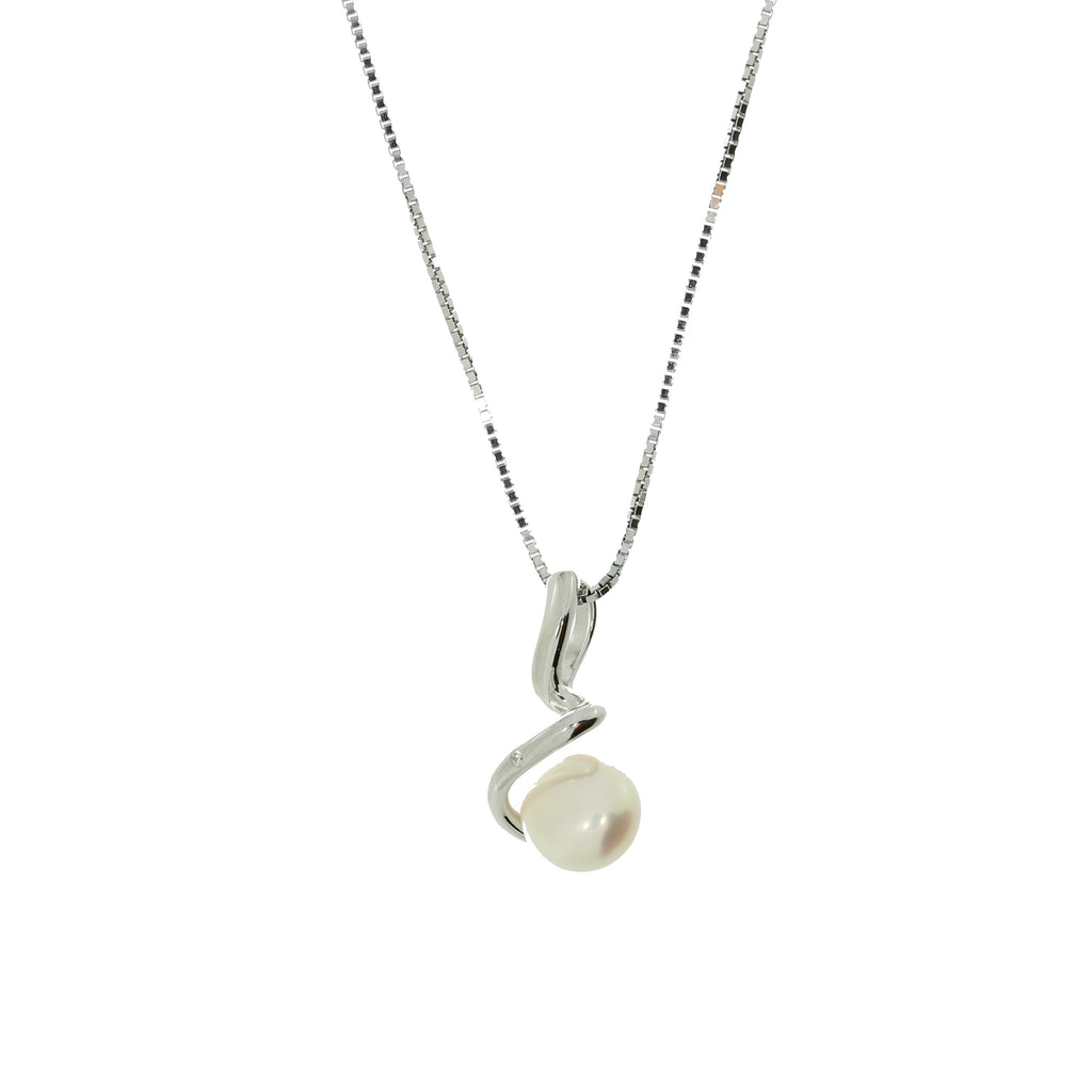 Sølv Spiral Ferskvandsperle Halskæde