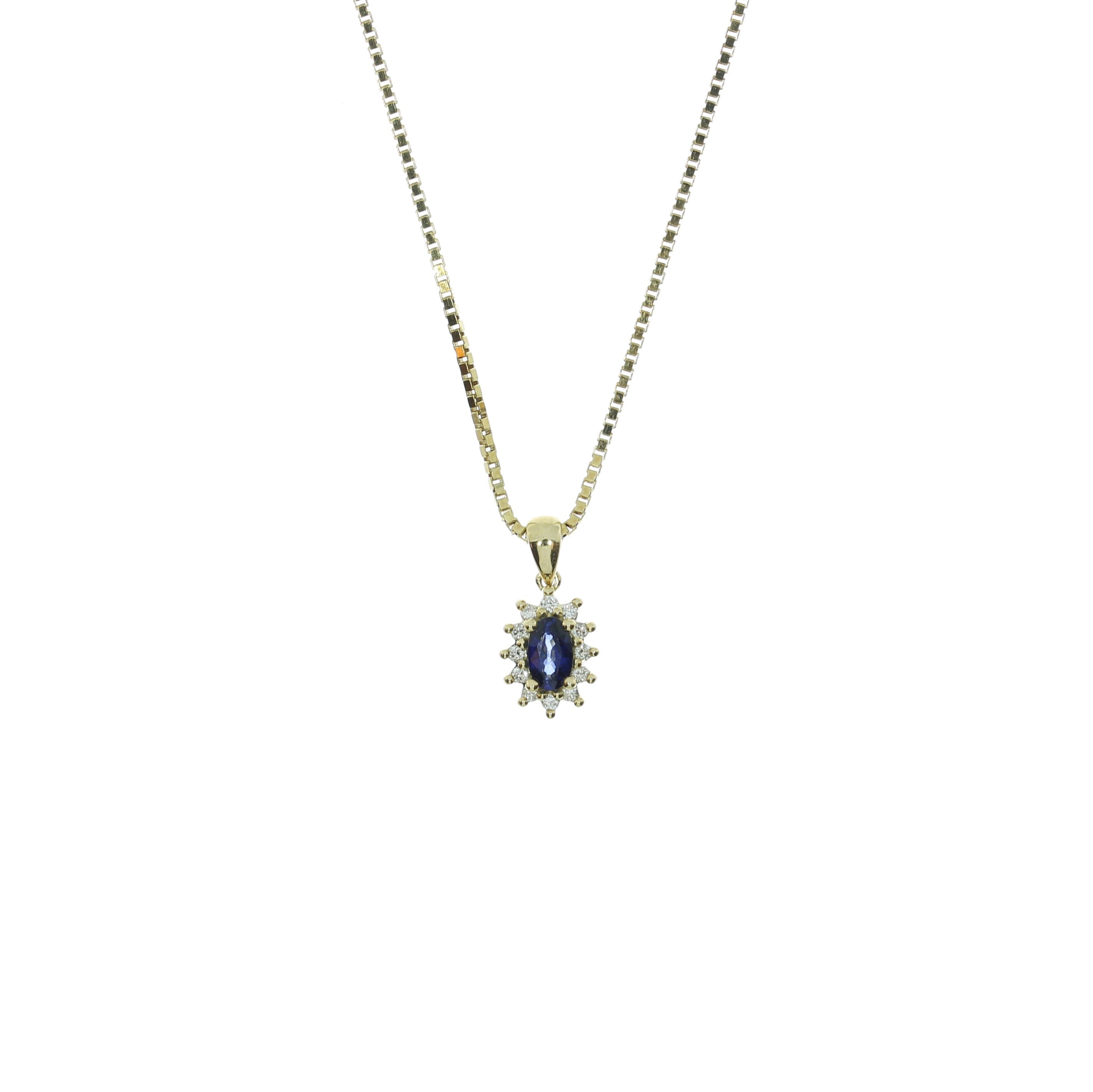 14 Karat Diamant og Safir Roset Vedhæng