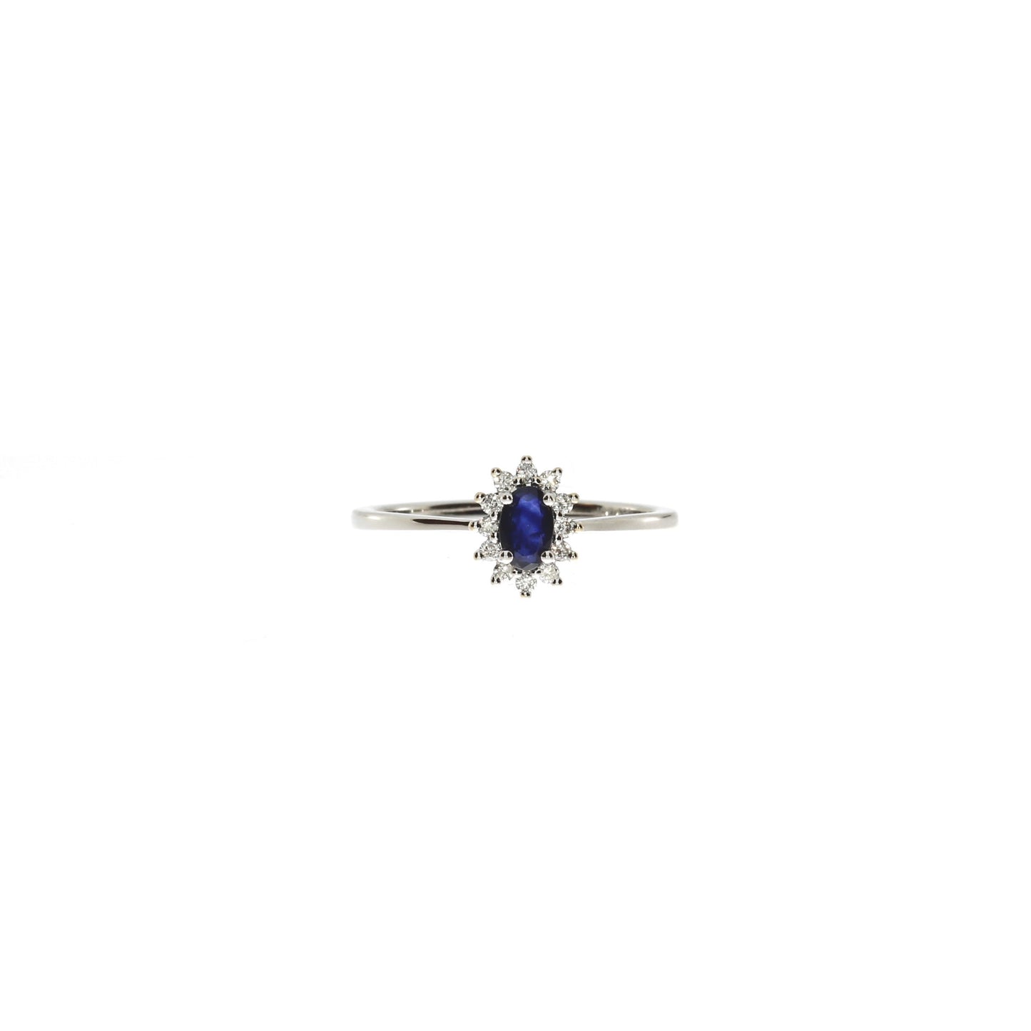 Ring - 14 kt. Hvidguld  - Rosette - Diamant og safir